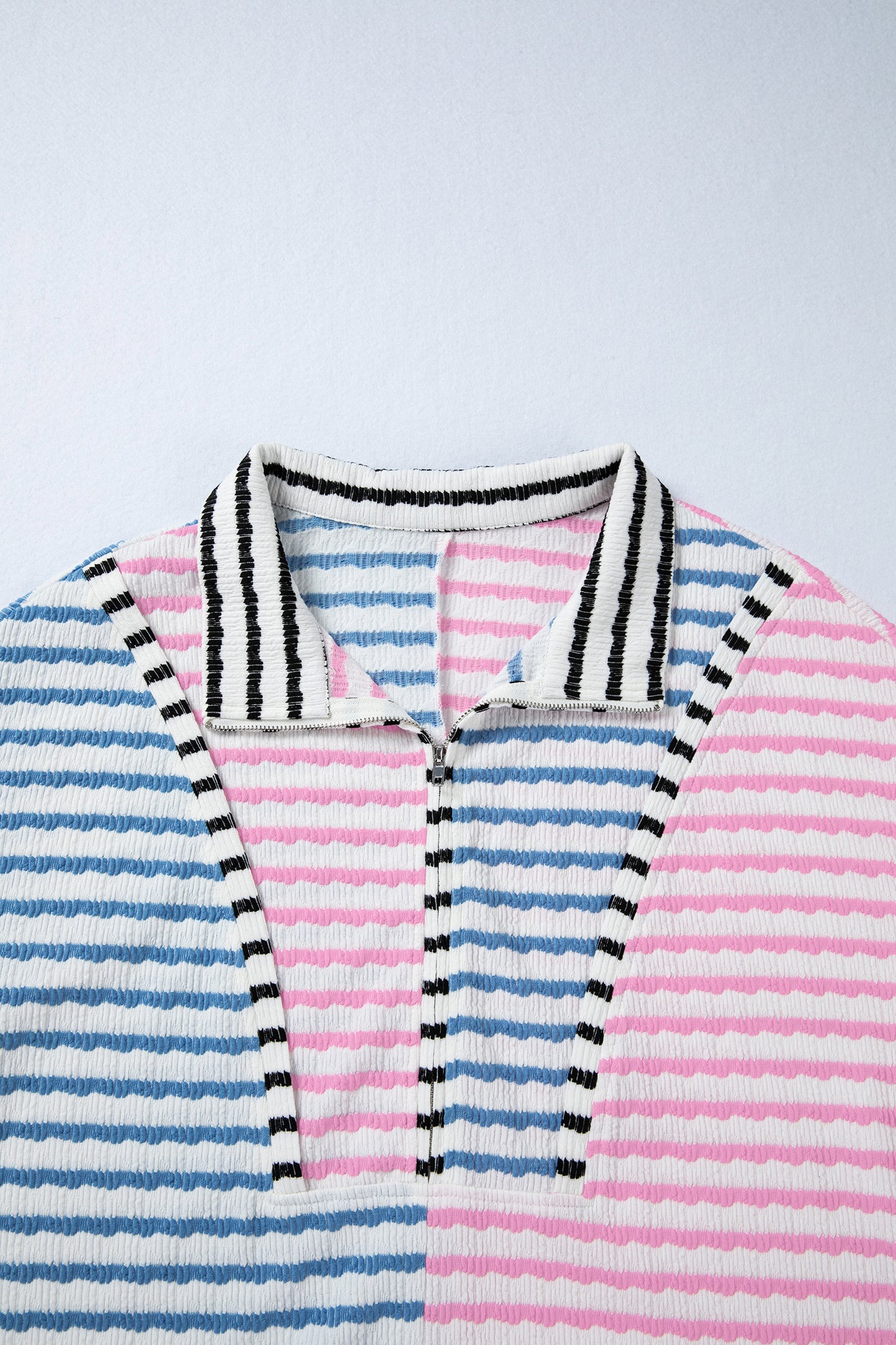 Multicolour Striped Color Block Patchwork Half Zip Drop Shoulder Long Sleeve Top-Tops/Long Sleeve Tops-[Adult]-[Female]-2022 Online Blue Zone Planet