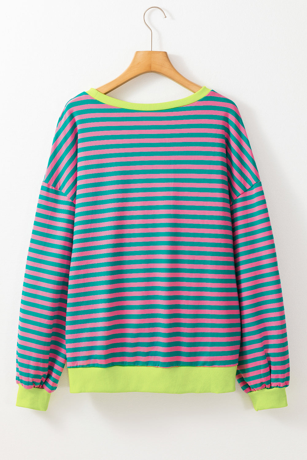 Sky Blue Stripe Oversized Contrast Trim Pullover Sweatshirt-Tops/Sweatshirts & Hoodies-[Adult]-[Female]-2022 Online Blue Zone Planet