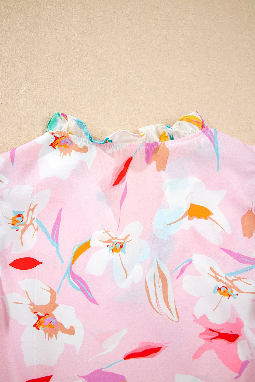 Multicolour Contrast Floral Patchwork Notched Neck Flutter Sleeve Blouse-Tops/Blouses & Shirts-[Adult]-[Female]-2022 Online Blue Zone Planet