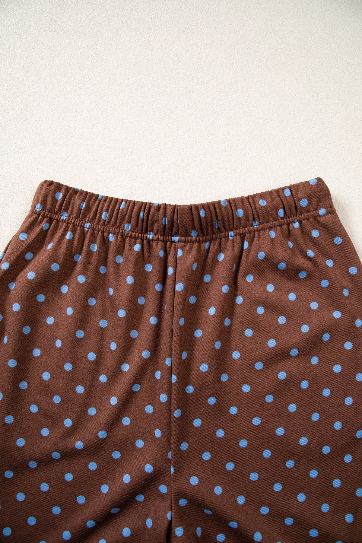 Brown Polka Dot Drawstring Wide Leg Long Sleeve Top Pant Set-Two Piece Sets/Pant Sets-[Adult]-[Female]-2022 Online Blue Zone Planet