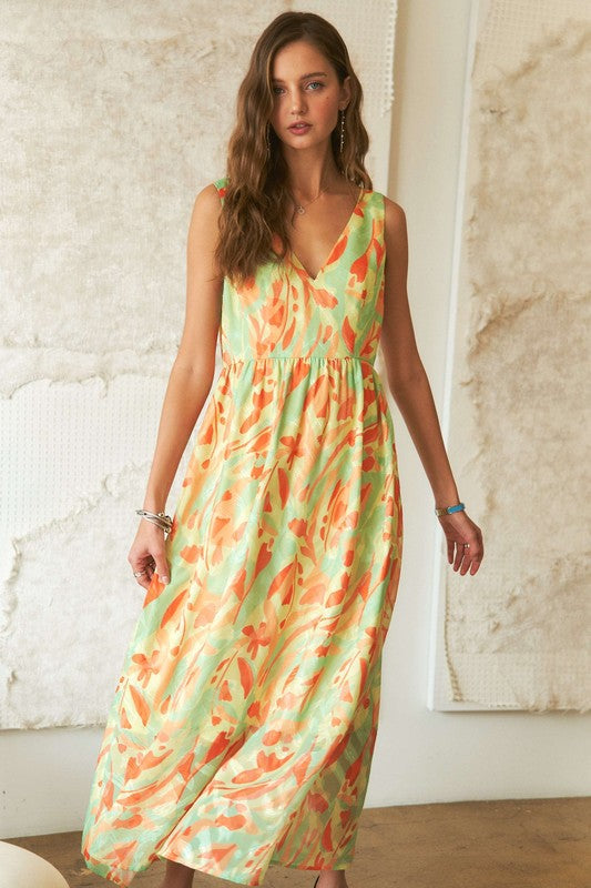 ADORA Abstract Floral V-Neck Maxi Dress-TOPS / DRESSES-[Adult]-[Female]-2022 Online Blue Zone Planet