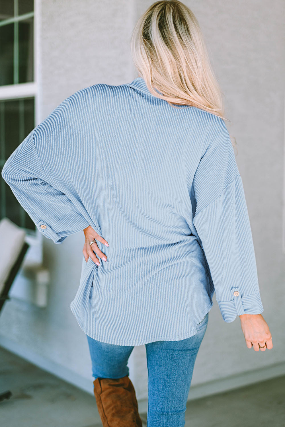 Striped Collared Neck Long Sleeve Shirt-TOPS / DRESSES-[Adult]-[Female]-2022 Online Blue Zone Planet