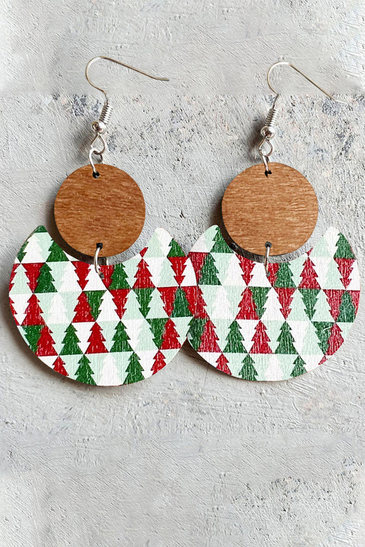 Dark Green Christmas Checker Graphic Wooden Earrings-Accessories/Jewelry-[Adult]-[Female]-Dark Green-ONE SIZE-2022 Online Blue Zone Planet