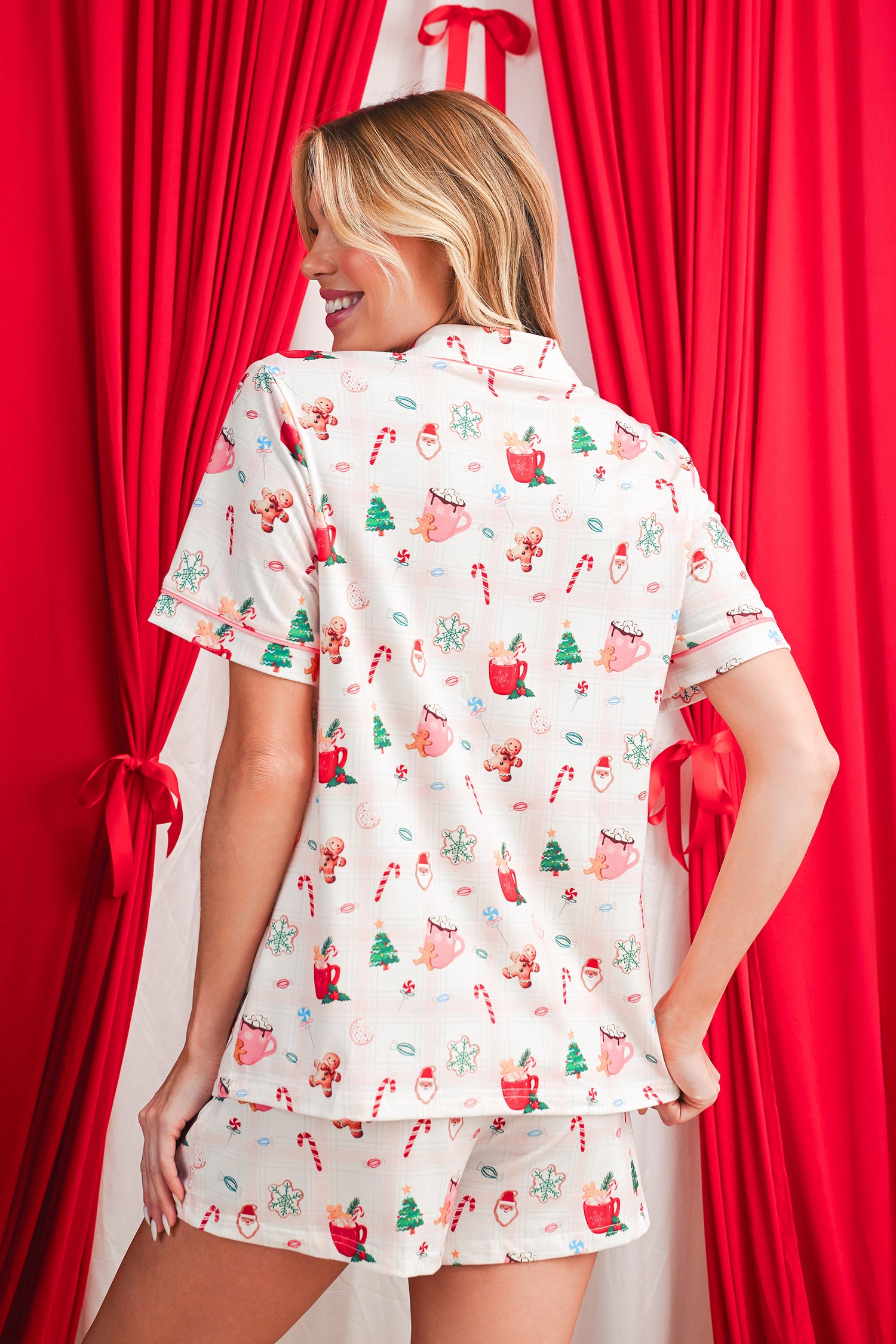 White Christmas Spirits Shirt 2pcs Shorts Pajama Set-Loungewear Set-[Adult]-[Female]-2022 Online Blue Zone Planet