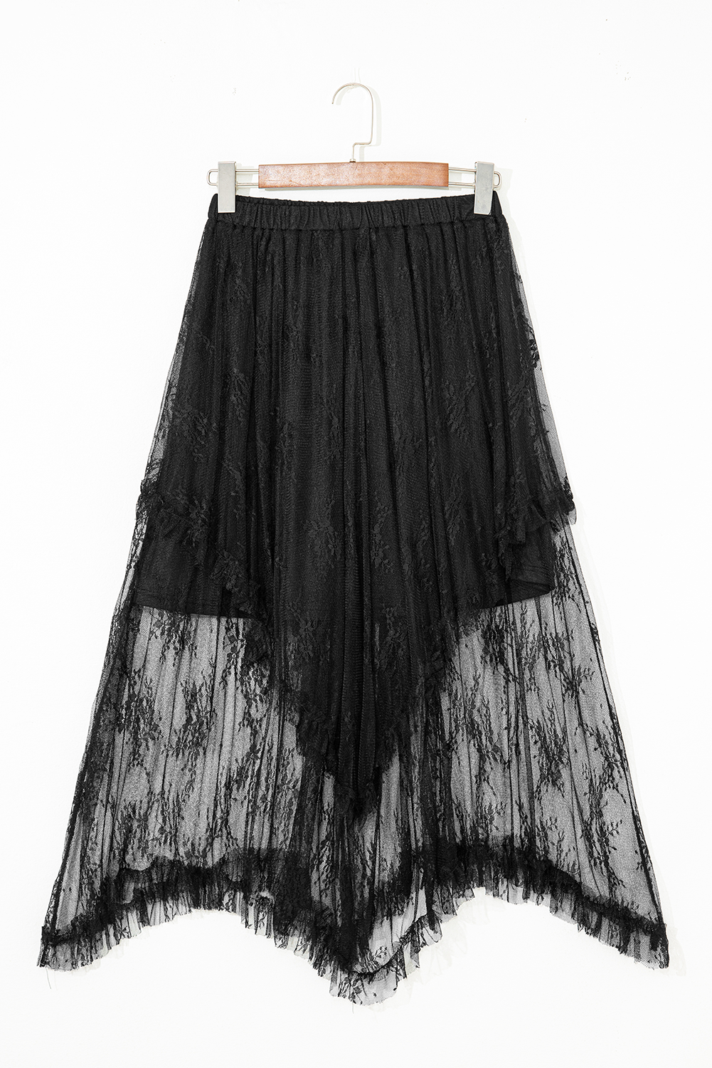 Black Lace Cascading Tiered High Waist Maxi Skirt-Bottoms/Skirts & Petticoat-[Adult]-[Female]-2022 Online Blue Zone Planet