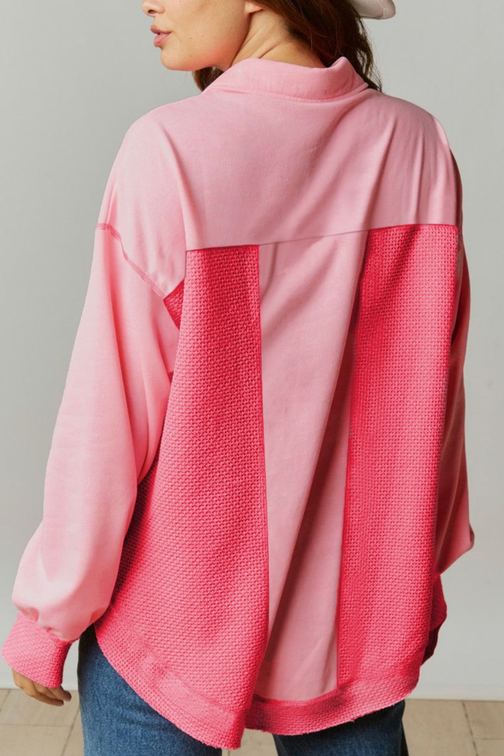 Two Tone Button Up Drop Shoulder Shacket-TOPS / DRESSES-[Adult]-[Female]-2022 Online Blue Zone Planet