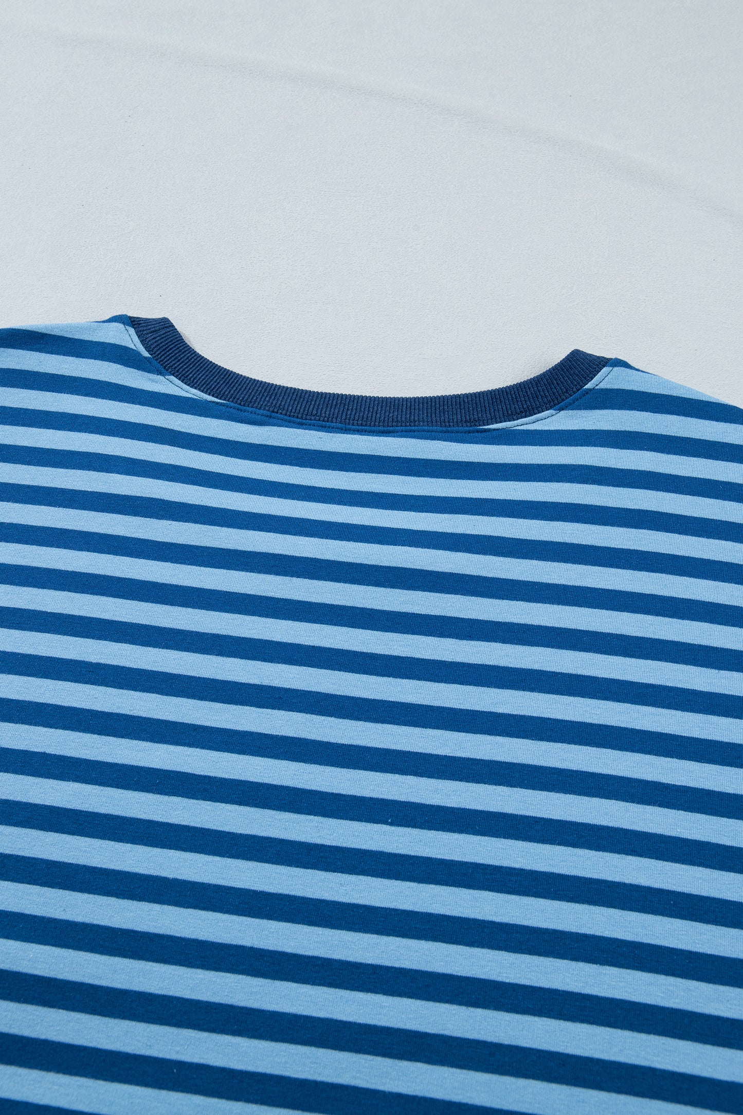 Blue Stripe Plus Size Dropped Shoulder Tee and Shorts Two-Piece Set-Plus Size/Plus Size Loungewear-[Adult]-[Female]-2022 Online Blue Zone Planet