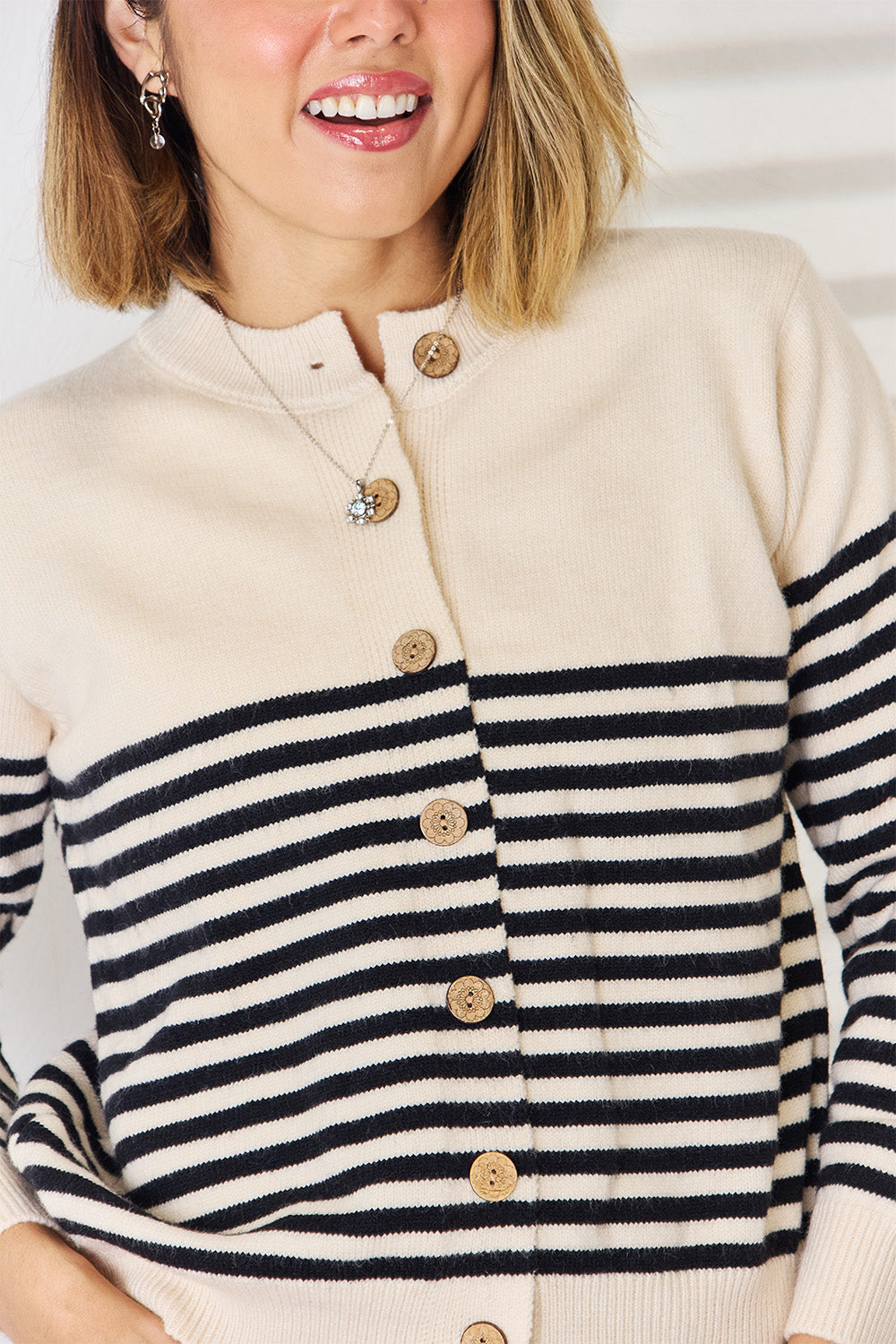 Striped Button Up Long Sleeve Cardigan-TOPS / DRESSES-[Adult]-[Female]-2022 Online Blue Zone Planet