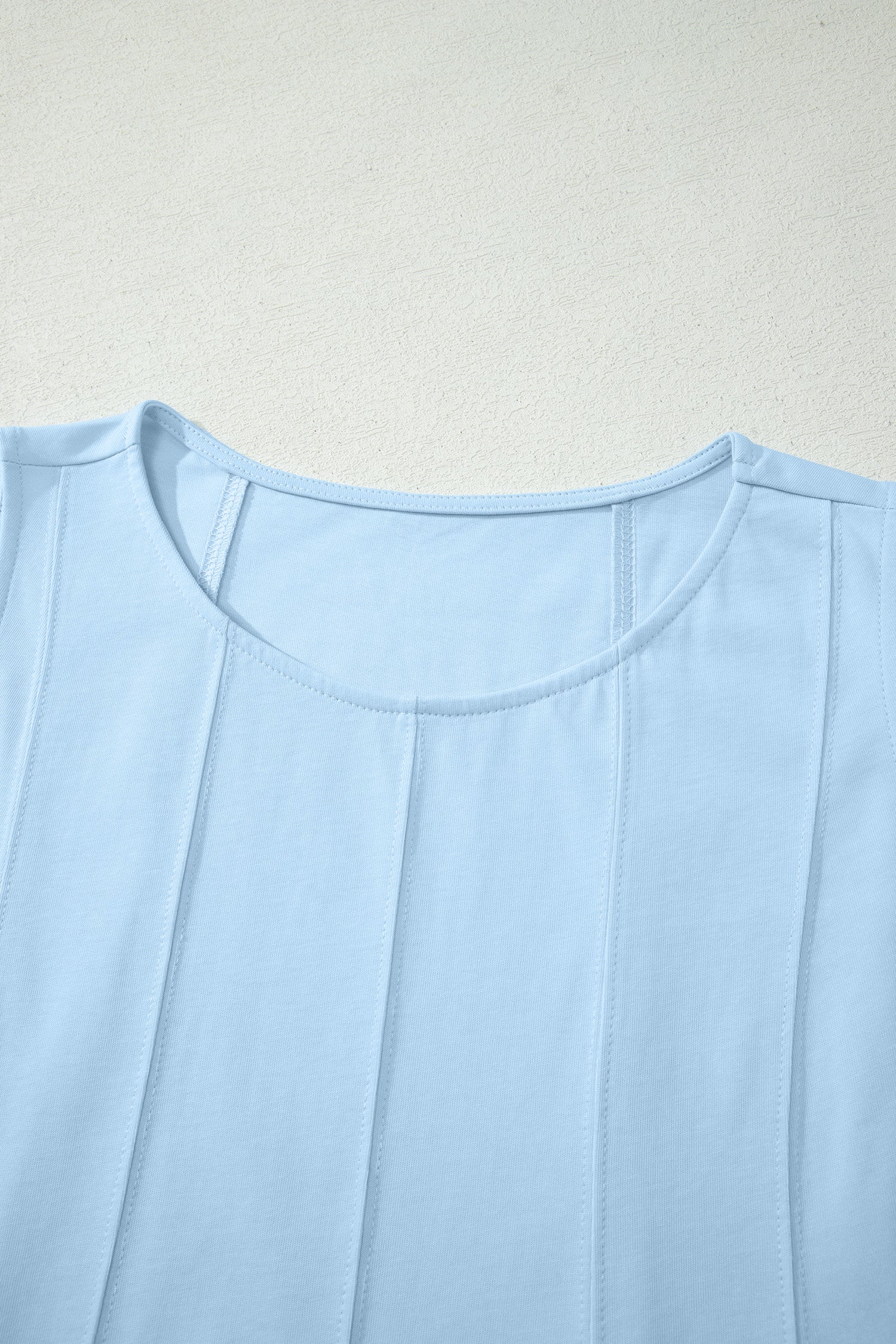 Mist Blue Stitched Detail Loose Tank Top 2pcs Short Set-Two Piece Sets/Short Sets-[Adult]-[Female]-2022 Online Blue Zone Planet