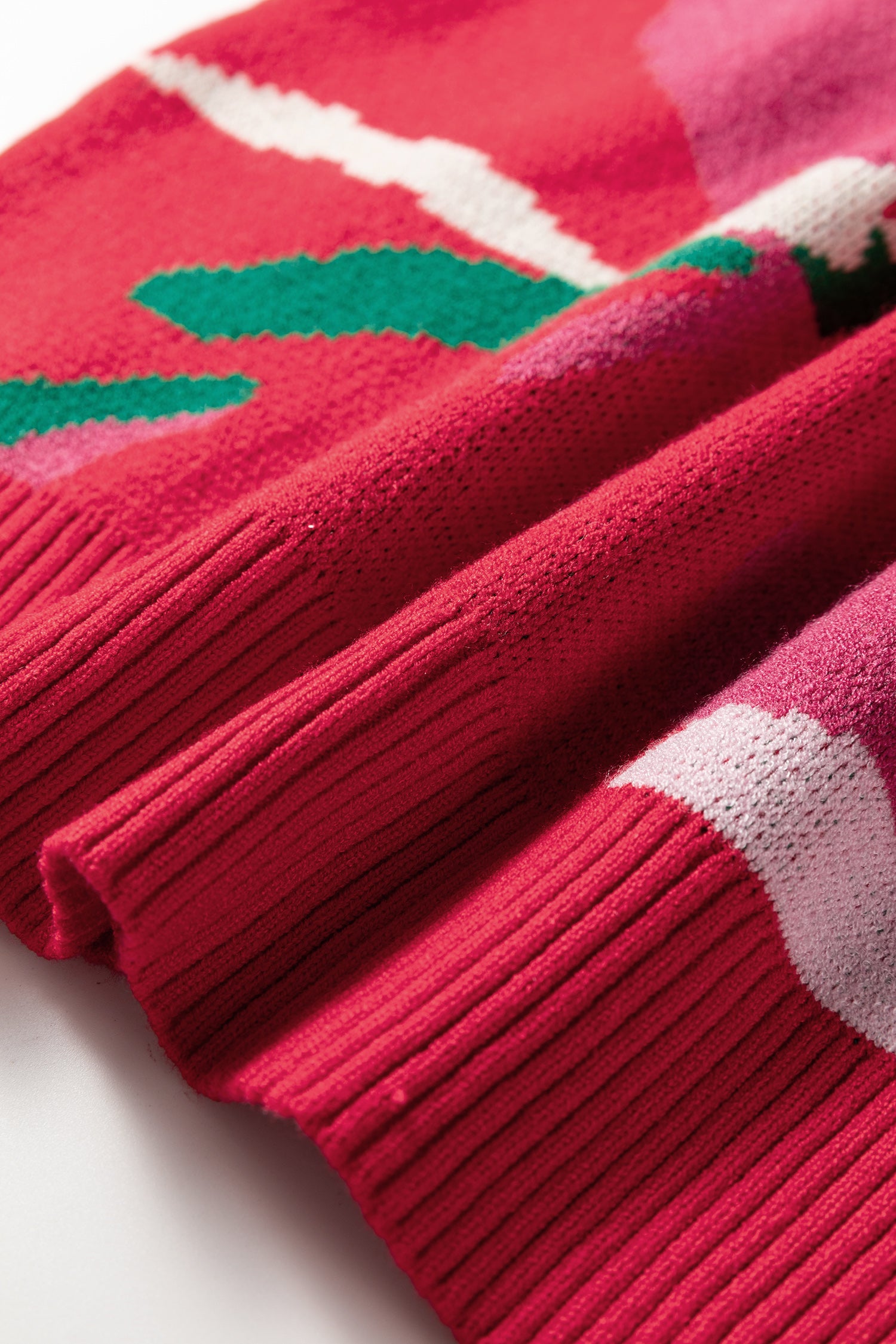 Red Floral Abstract Print Short Puff Sleeve Sweater-TOPS / DRESSES-[Adult]-[Female]-2022 Online Blue Zone Planet