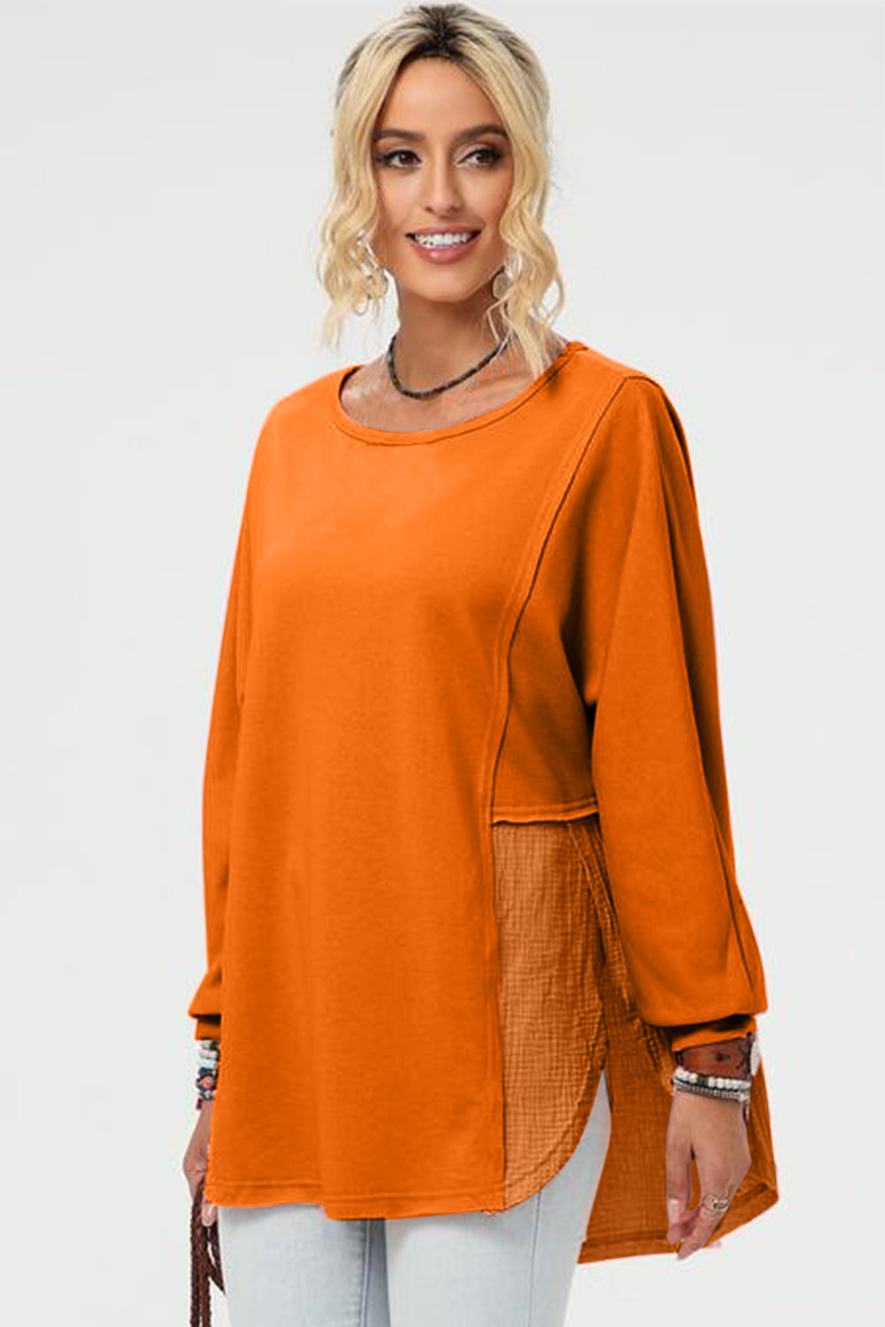 Double Take Full Size Long Sleeve High-Low T-Shirt-TOPS / DRESSES-[Adult]-[Female]-2022 Online Blue Zone Planet