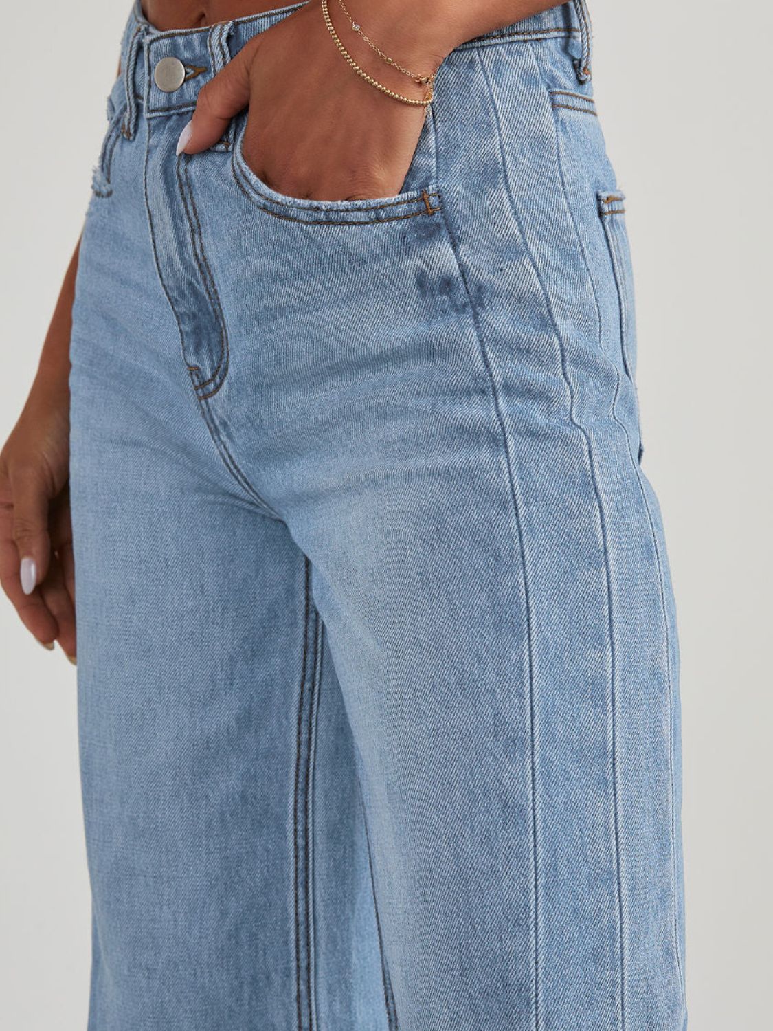 Raw Hem Wide Leg Jeans with Pockets-TOPS / DRESSES-[Adult]-[Female]-2022 Online Blue Zone Planet