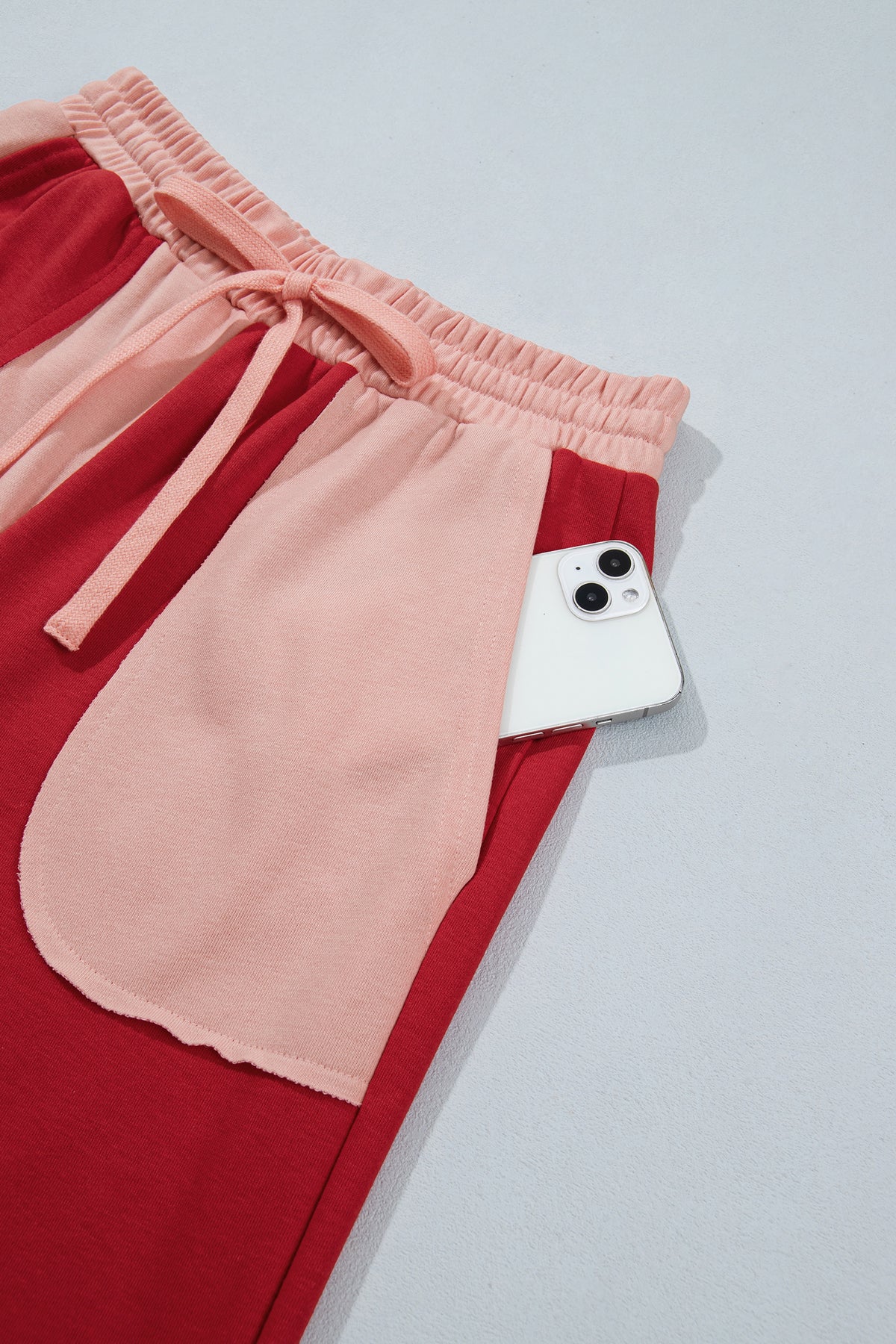 Fiery Red Raw Seam Colorblock Wide Leg Ankle Length Casual Pants-Bottoms/Pants & Culotte-[Adult]-[Female]-2022 Online Blue Zone Planet