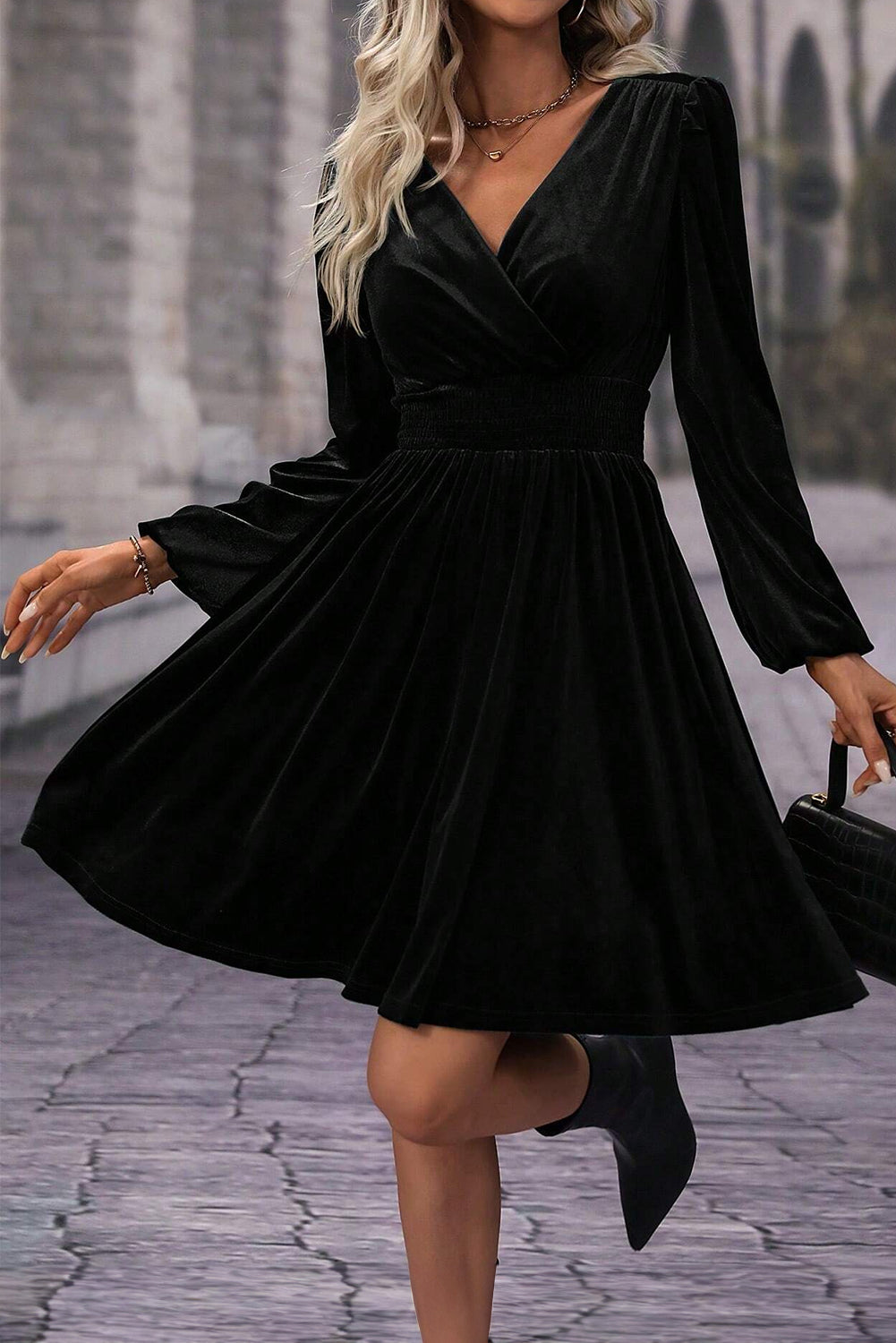 black velvet high neck mini dress Velvet Sleeveless Turtleneck Mini Dress main image 1