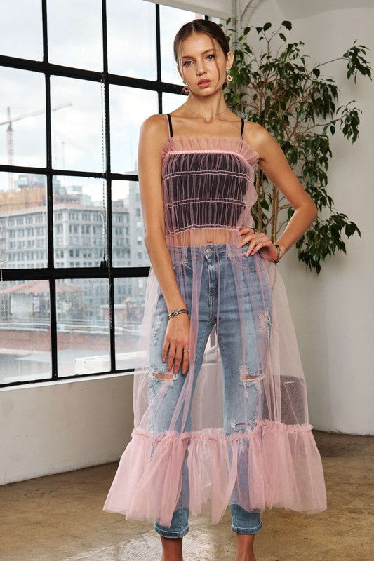 ADORA Ruffled Mesh Cover Up Dress-TOPS / DRESSES-[Adult]-[Female]-Blush Pink-S-2022 Online Blue Zone Planet