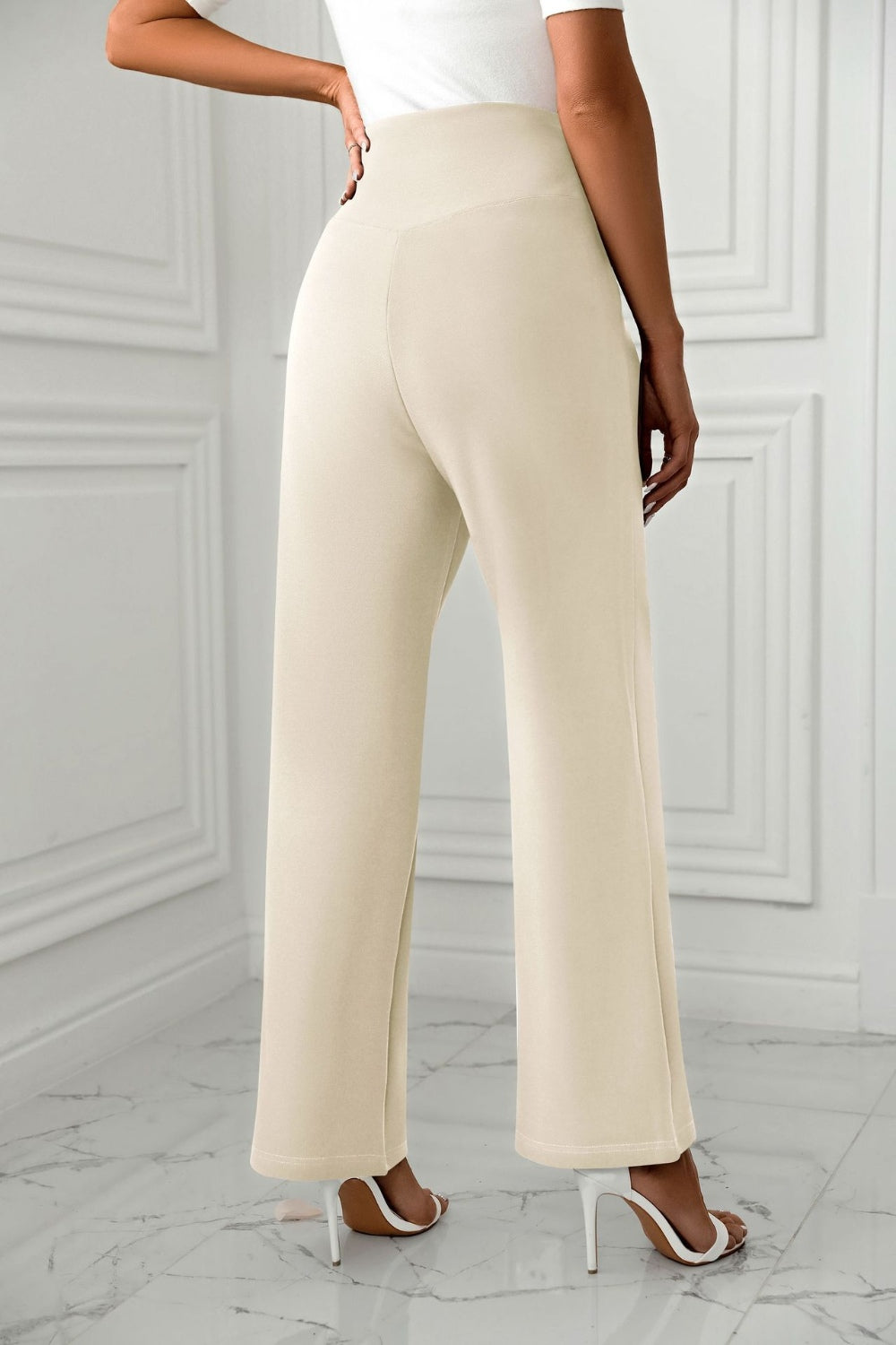 High Waist Straight Leg Pants-BOTTOMS SIZES SMALL MEDIUM LARGE-[Adult]-[Female]-Beige-S-2022 Online Blue Zone Planet