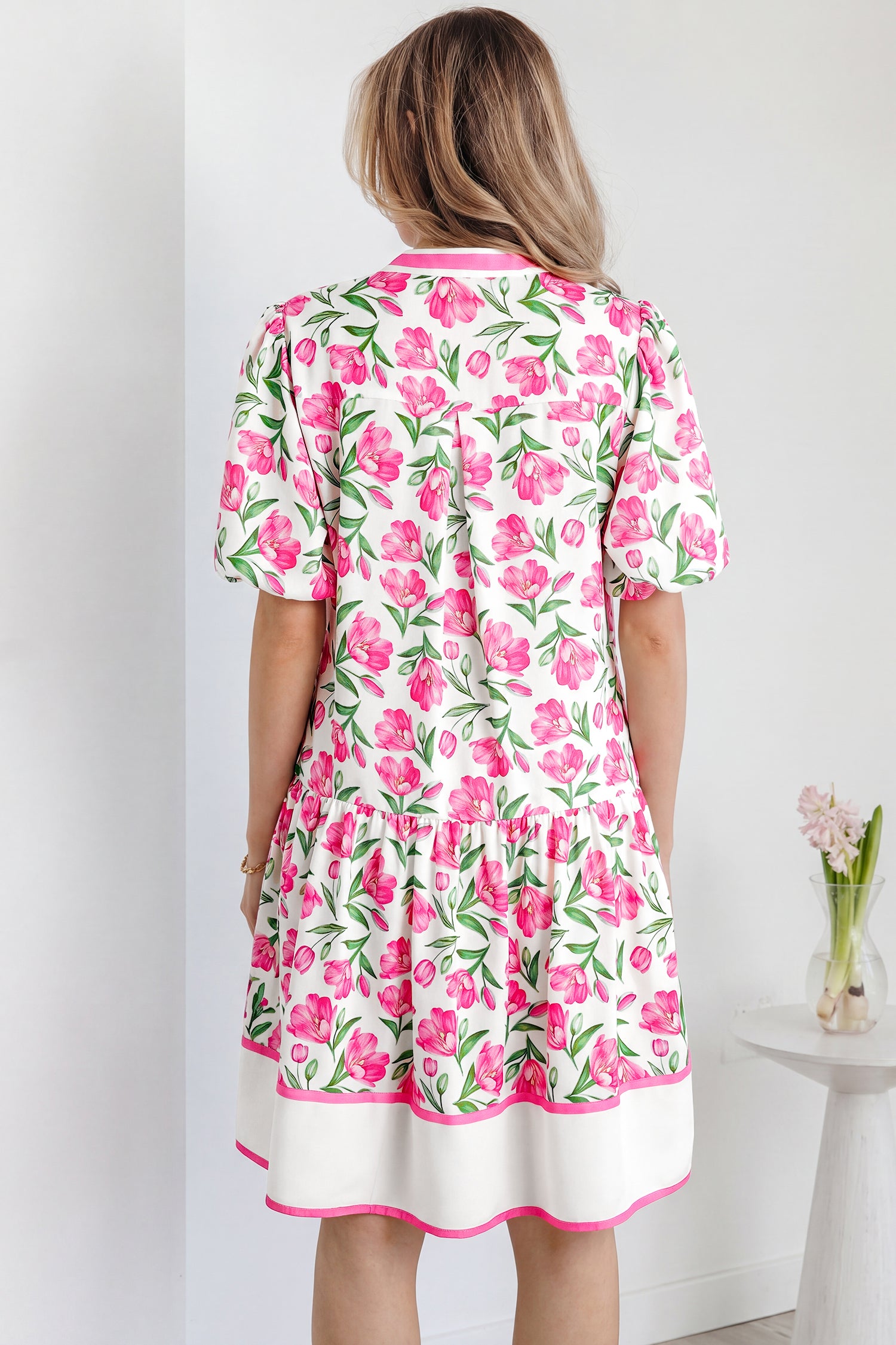 Multicolour Sweet Floral Print Striped Color Block Trim Short Dress-Dresses/Floral Dresses-[Adult]-[Female]-2022 Online Blue Zone Planet