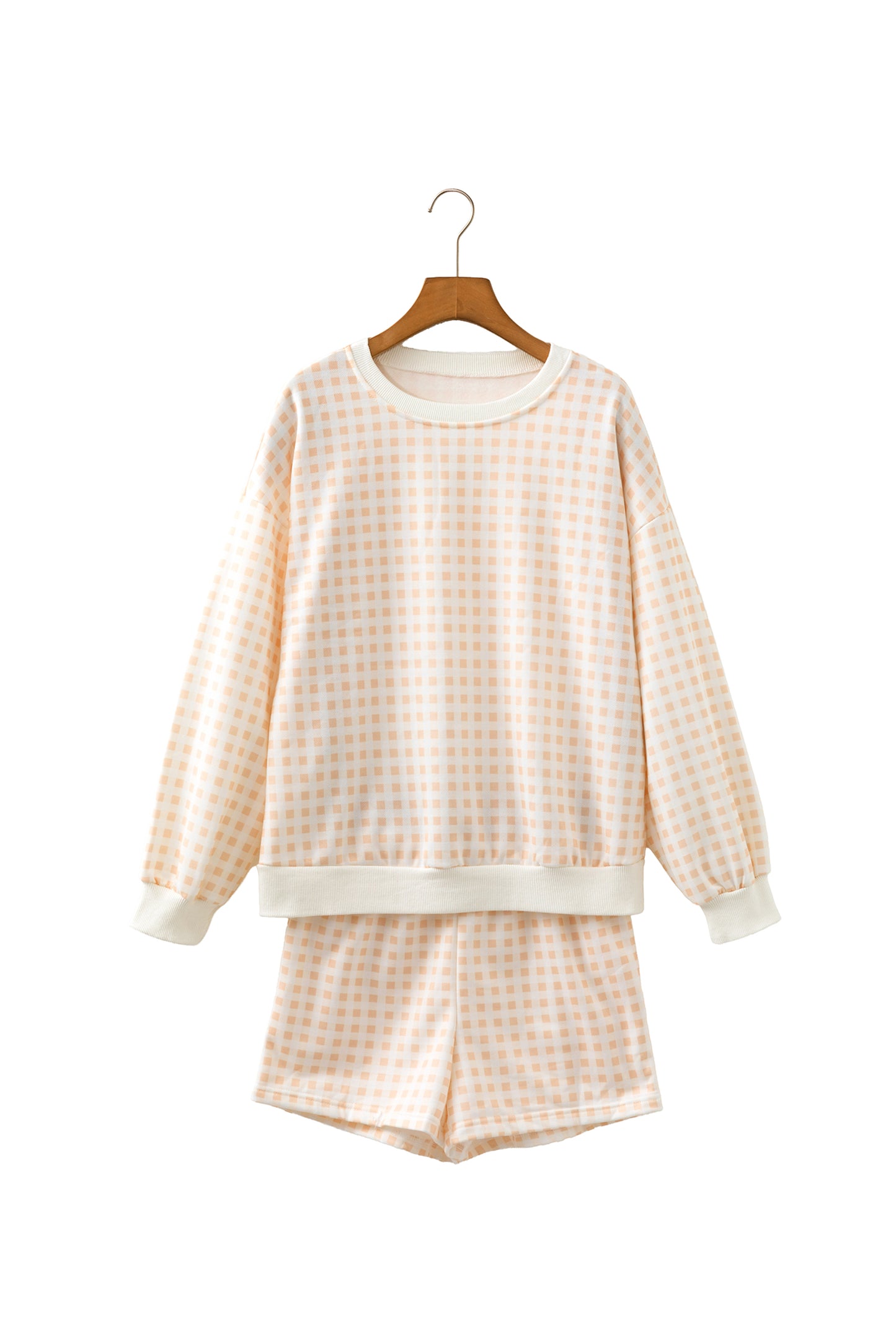 Yellow Plaid Baggy Pullover Drawstring Casual Shorts 2pcs Outfit-Two Piece Sets/Short Sets-[Adult]-[Female]-2022 Online Blue Zone Planet