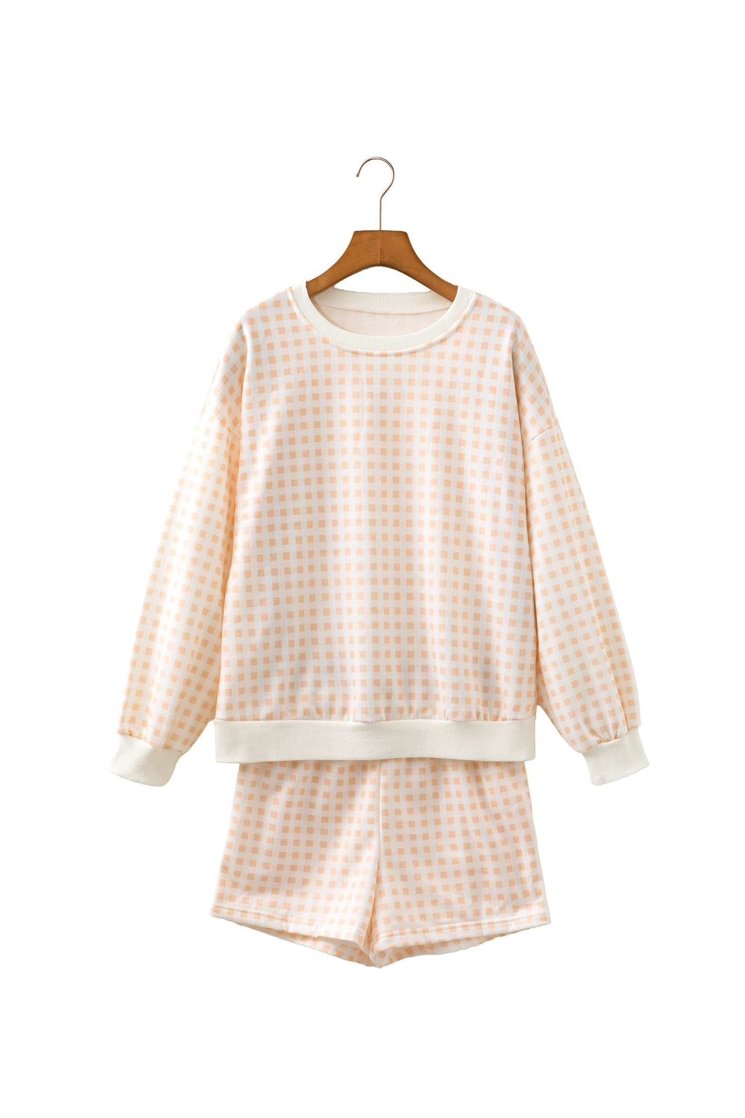 Yellow Plaid Baggy Pullover Drawstring Casual Shorts 2pcs Outfit-Two Piece Sets/Short Sets-[Adult]-[Female]-2022 Online Blue Zone Planet