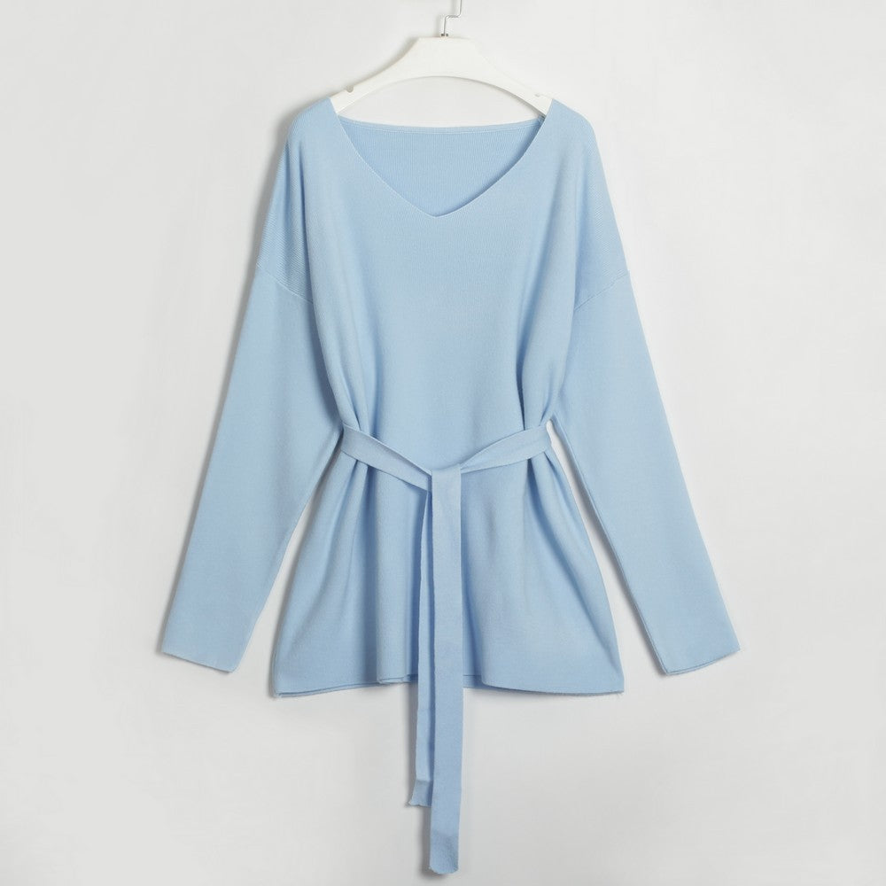 V-Neck Long Sleeve Top and Drawstring Pants Sweater Set-TOPS / DRESSES-[Adult]-[Female]-2022 Online Blue Zone Planet