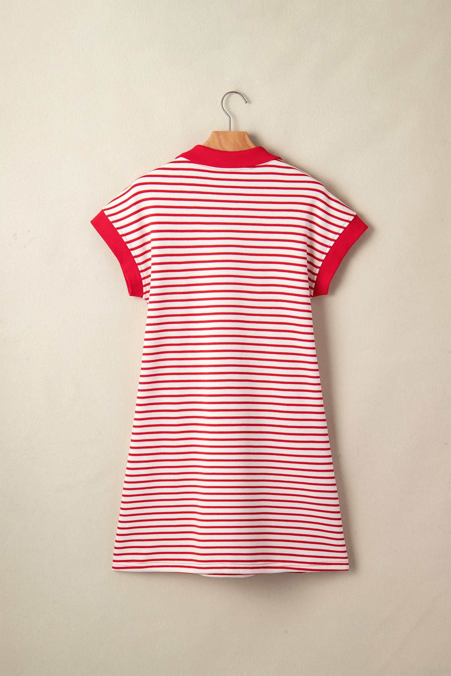 Red Stripe Quarter Zip Polo Collar T Shirt Dress with Pockets-TOPS / DRESSES-[Adult]-[Female]-2022 Online Blue Zone Planet