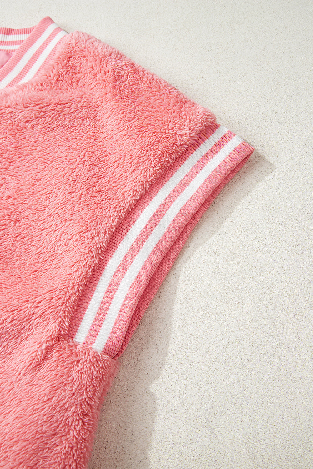 Gossamer Pink Varsity Striped Banding Patchwork Winter Plush Vest-TOPS / DRESSES-[Adult]-[Female]-2022 Online Blue Zone Planet