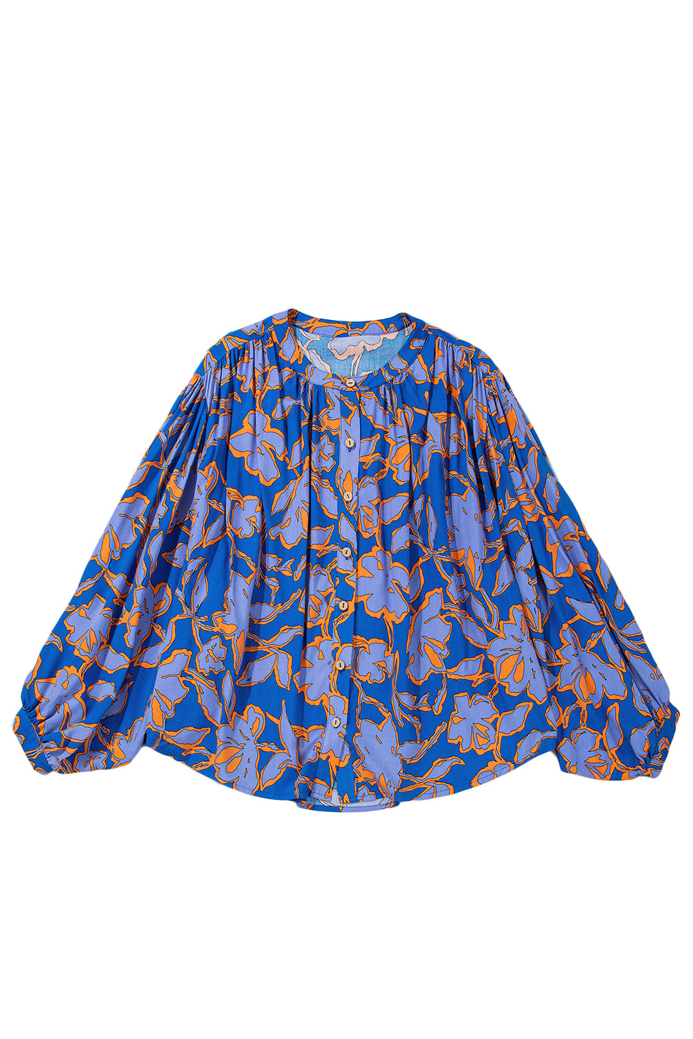 Blue Zone Planet | Pink Floral Print Batwing Sleeve Button Loose Fit Blouse-Blouses-[Adult]-[Female]-2022 Online Blue Zone Planet