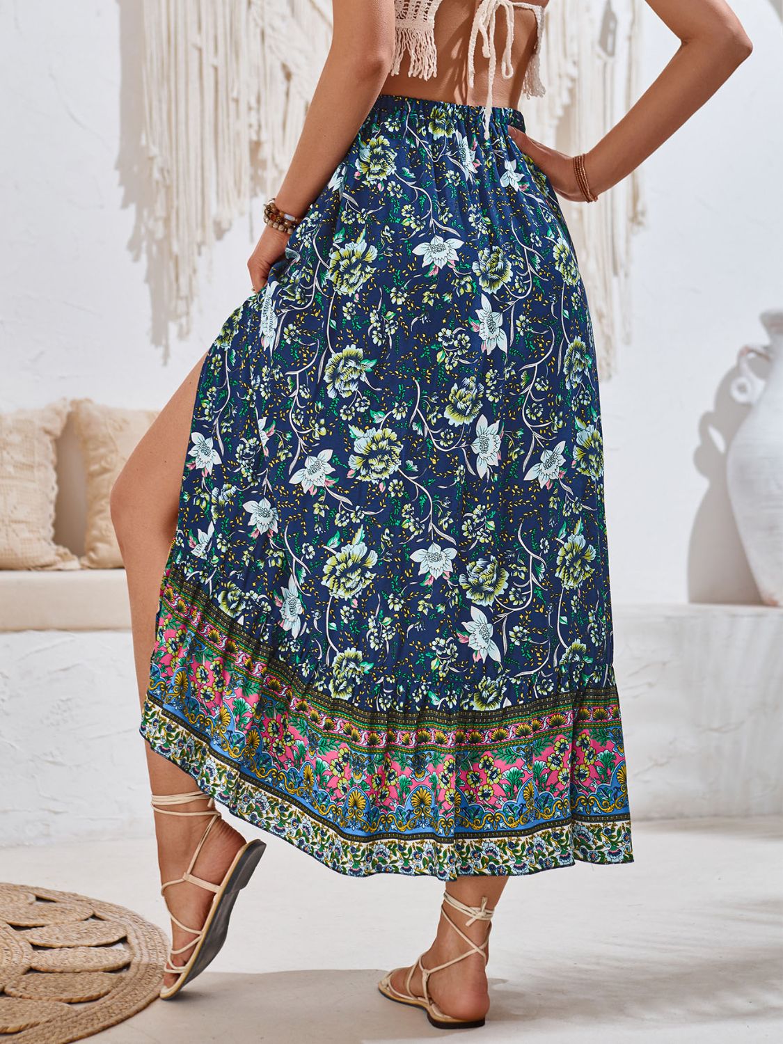 Tied Printed Midi Skirt-BOTTOMS SIZES SMALL MEDIUM LARGE-[Adult]-[Female]-2022 Online Blue Zone Planet