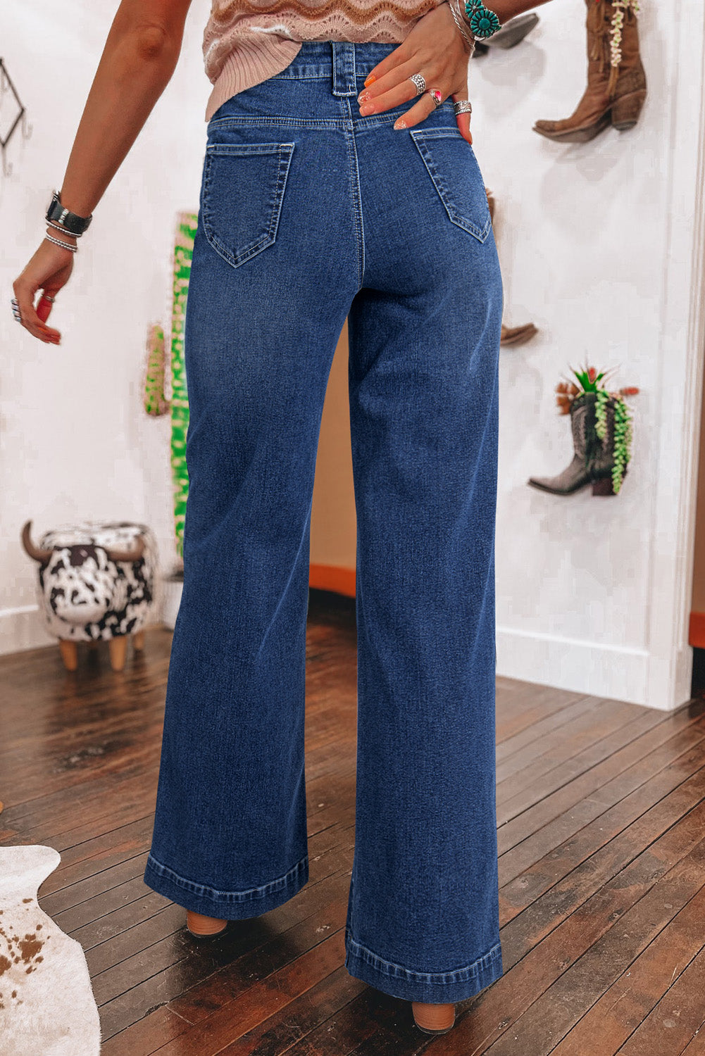 Sail Blue Wide Leg Pocketed High Waist Jeans-Bottoms/Jeans-[Adult]-[Female]-2022 Online Blue Zone Planet