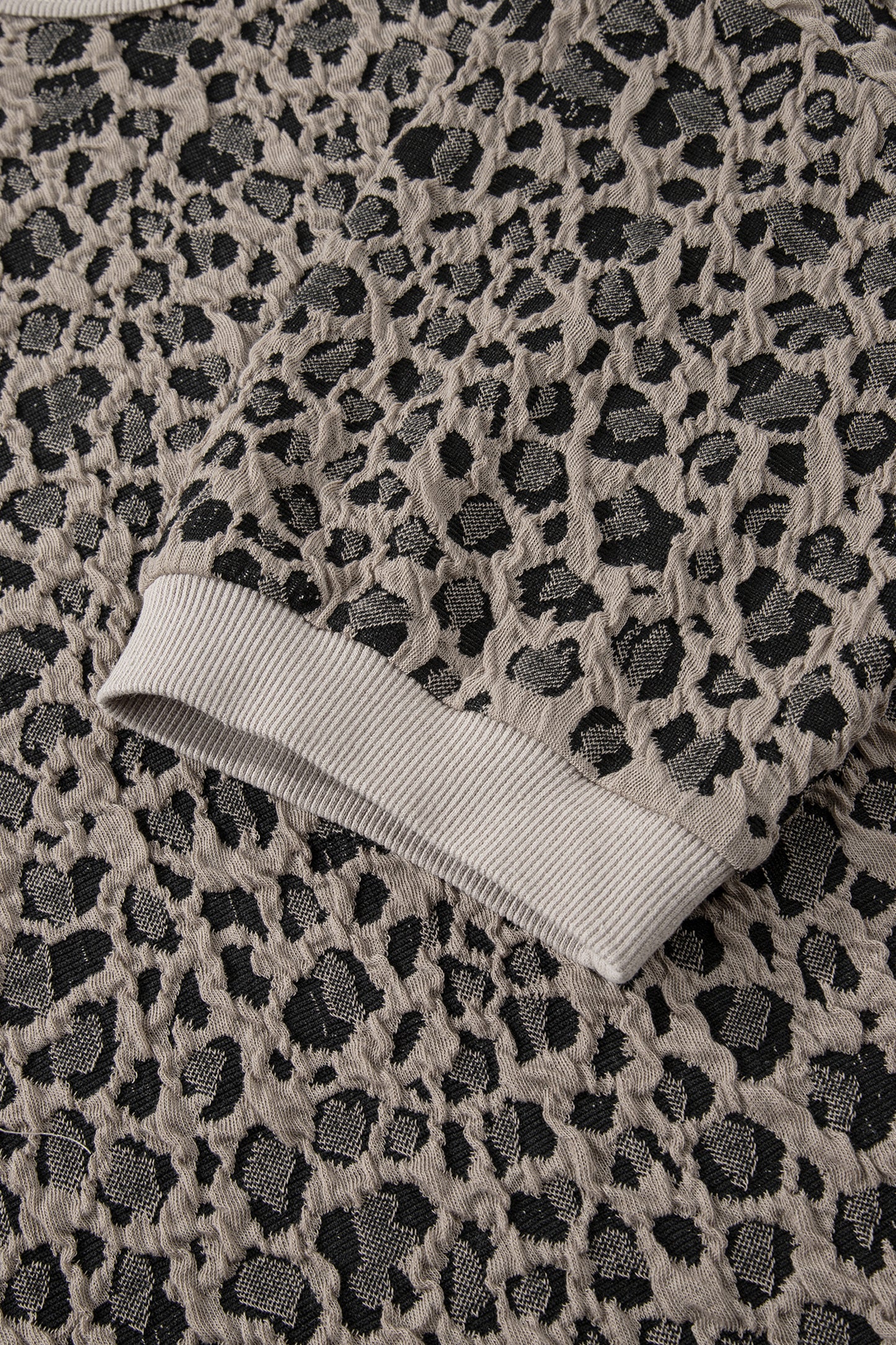 Khaki Jacquard Leopard Half Sleeve Jumper Wide Leg Pant Set-Two Piece Sets/Pant Sets-[Adult]-[Female]-2022 Online Blue Zone Planet