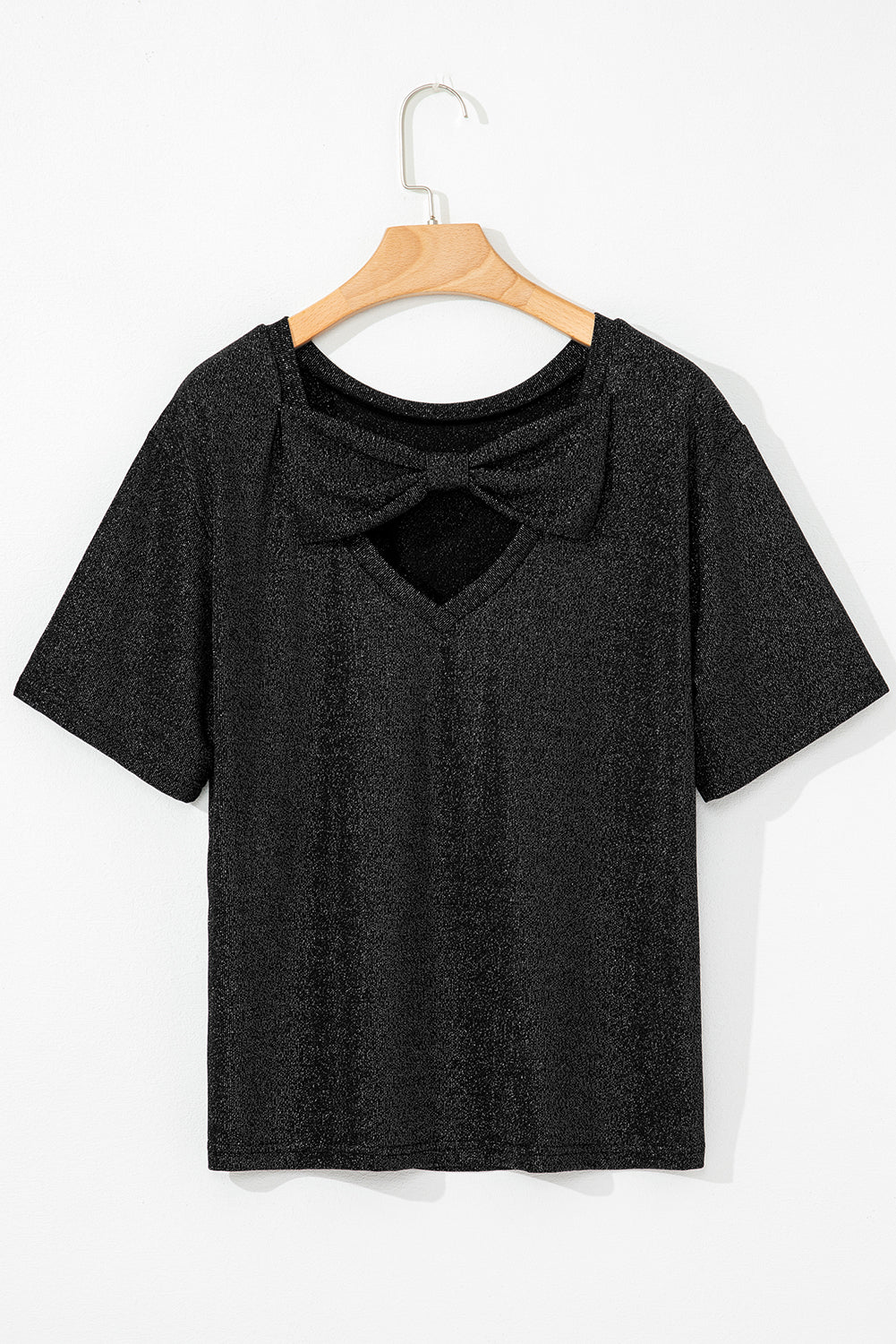 Black Bow Decor Glittery Short Sleeve Top-Tops/Tops & Tees-[Adult]-[Female]-2022 Online Blue Zone Planet