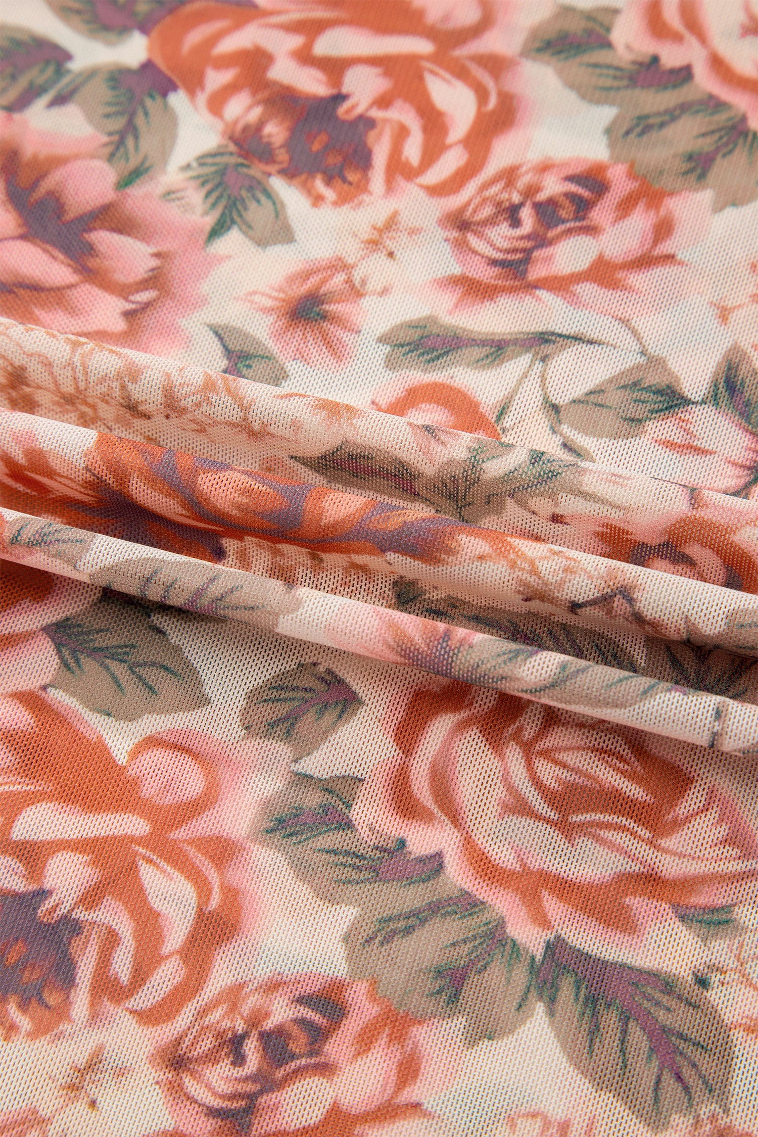 Pink Plus Size Floral Mock Neck Long Sleeve Slim Top-Plus Size/Plus Size Tops/Plus Size Long Sleeve Tops-[Adult]-[Female]-2022 Online Blue Zone Planet