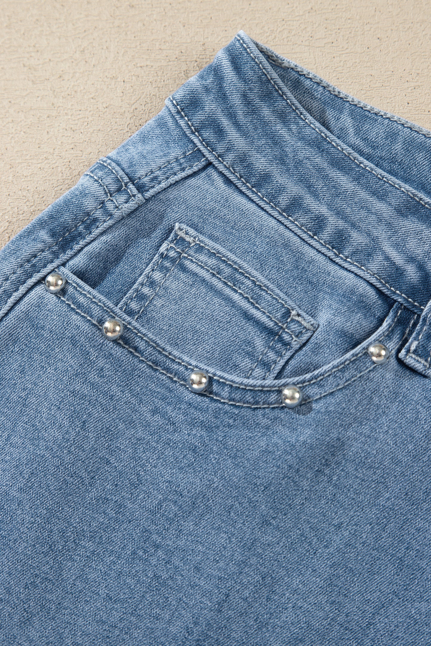 Dusk Blue Side Seam Rivet Detail Ankle Length Casual Jeans