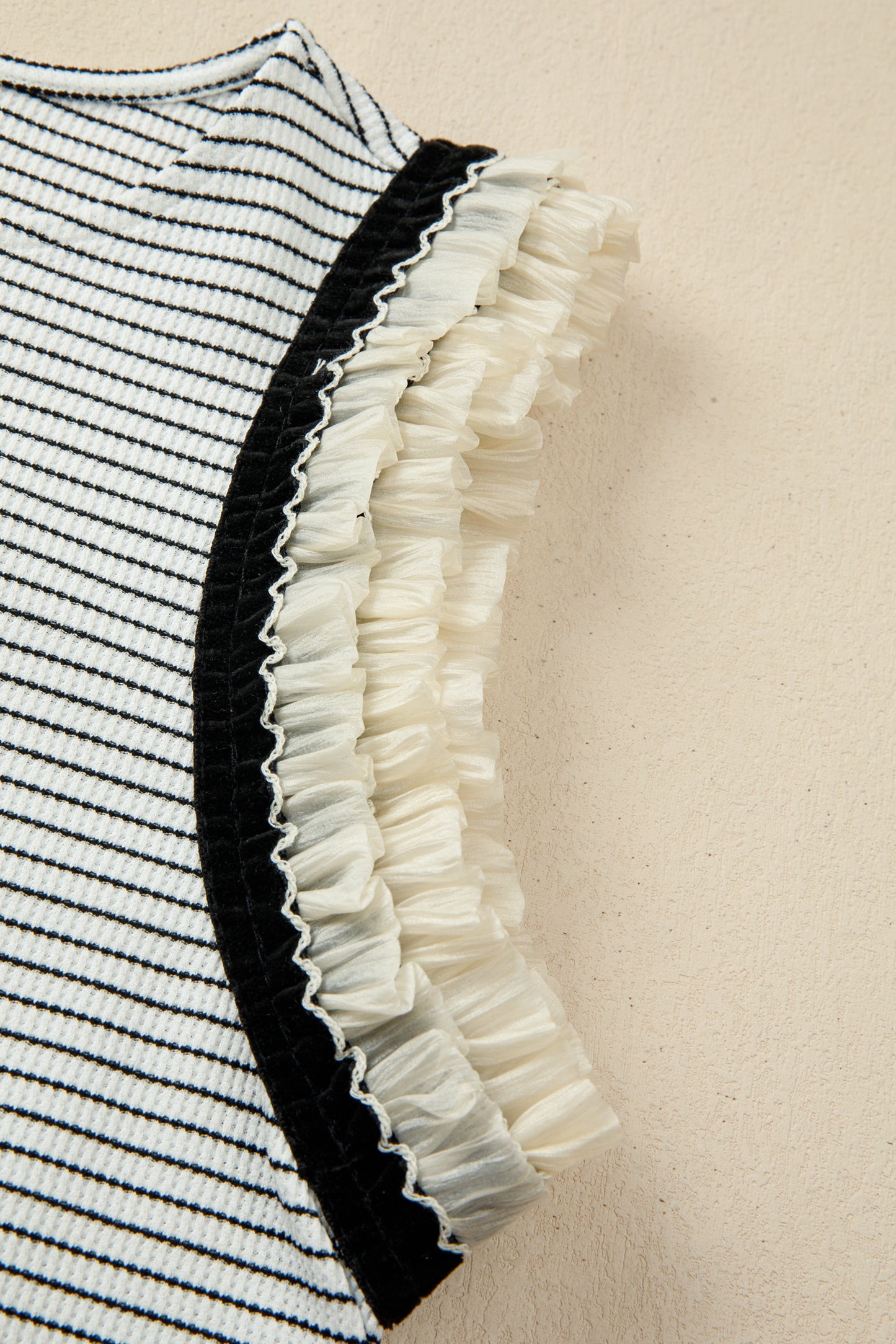 Black Stripe Contrasted Ruffle Trim Casual Tank Top-Tops/Tank Tops-[Adult]-[Female]-2022 Online Blue Zone Planet