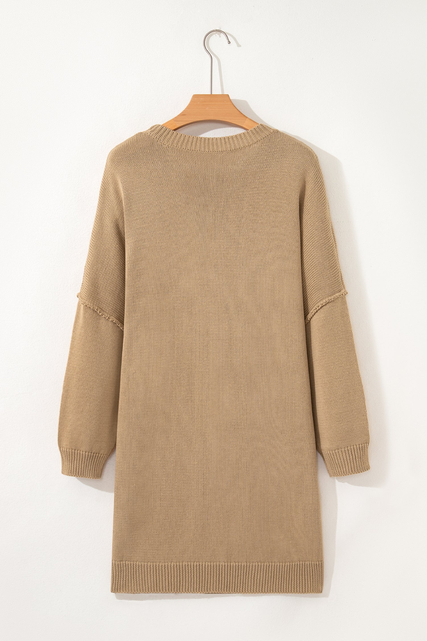 Pale Khaki Exposed Seam Drop Shoulder Oversize Sweater Mini Dress-TOPS / DRESSES-[Adult]-[Female]-2022 Online Blue Zone Planet
