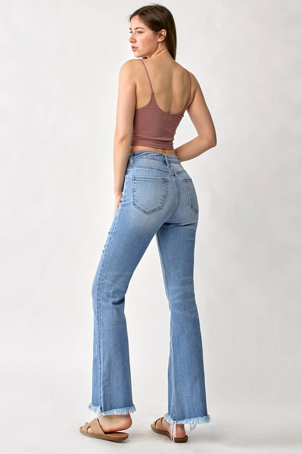 Blue Zone Planet | RISEN High Rise Frayed Hem Bootcut Jeans-BOTTOMS SIZES SMALL MEDIUM LARGE-[Adult]-[Female]-2022 Online Blue Zone Planet