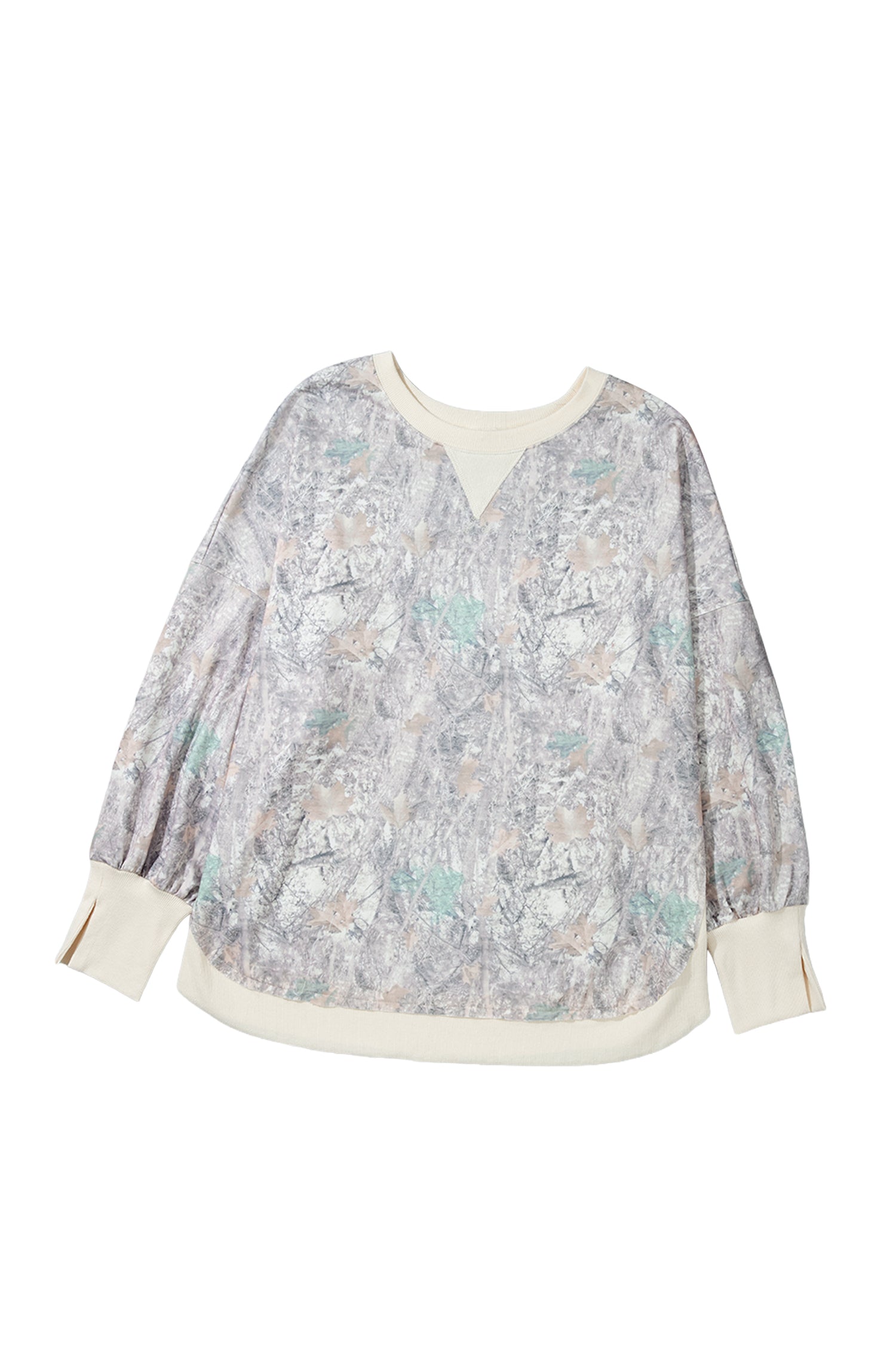 Khaki Camouflage Print Round Neck Long Sleeve Shift Plus Size Sweatshirt-Plus Size/Plus Size Sweatshirts & Hoodies-[Adult]-[Female]-2022 Online Blue Zone Planet