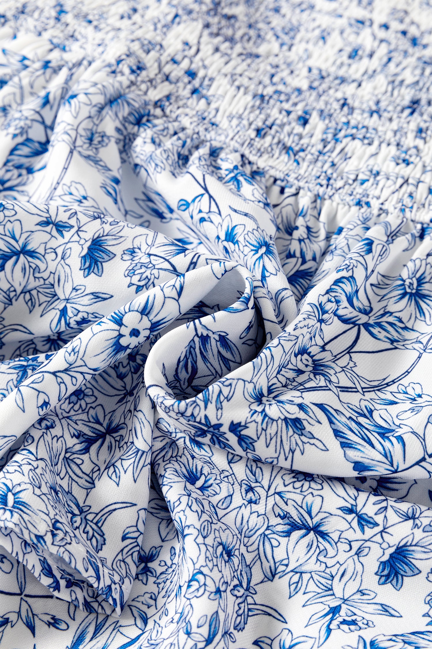 Sky Blue Floral Print Square Neck Ruffled Sleeve Shirred Babydoll Blouse-Tops/Blouses & Shirts-[Adult]-[Female]-2022 Online Blue Zone Planet