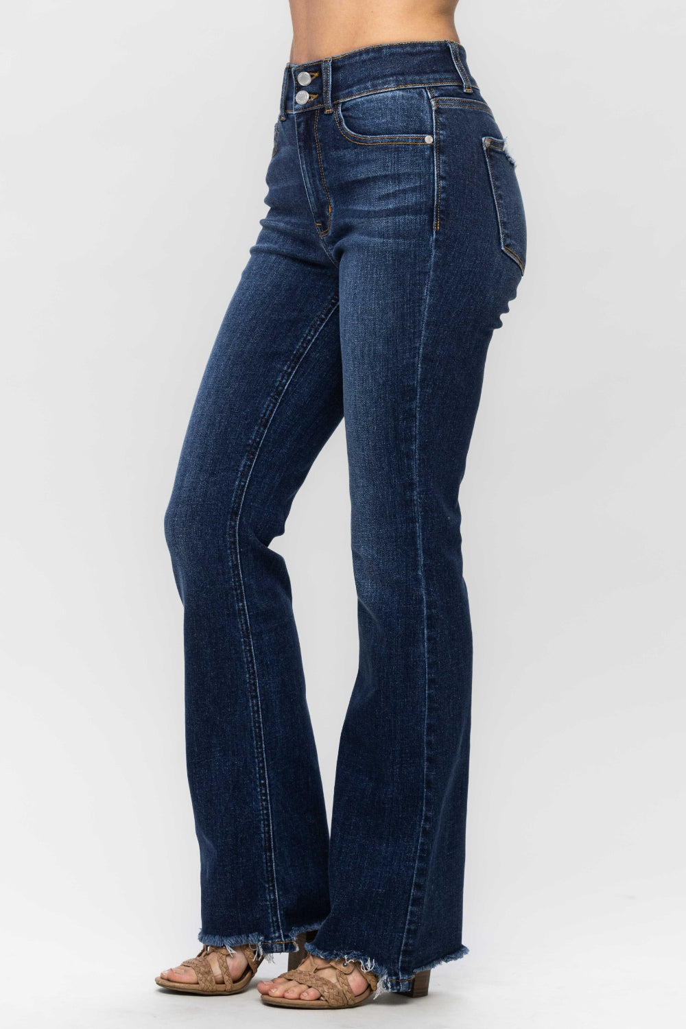 Judy Blue Full Size Frayed Hem Bootcut Jeans-BOTTOMS SIZES SMALL MEDIUM LARGE-[Adult]-[Female]-2022 Online Blue Zone Planet