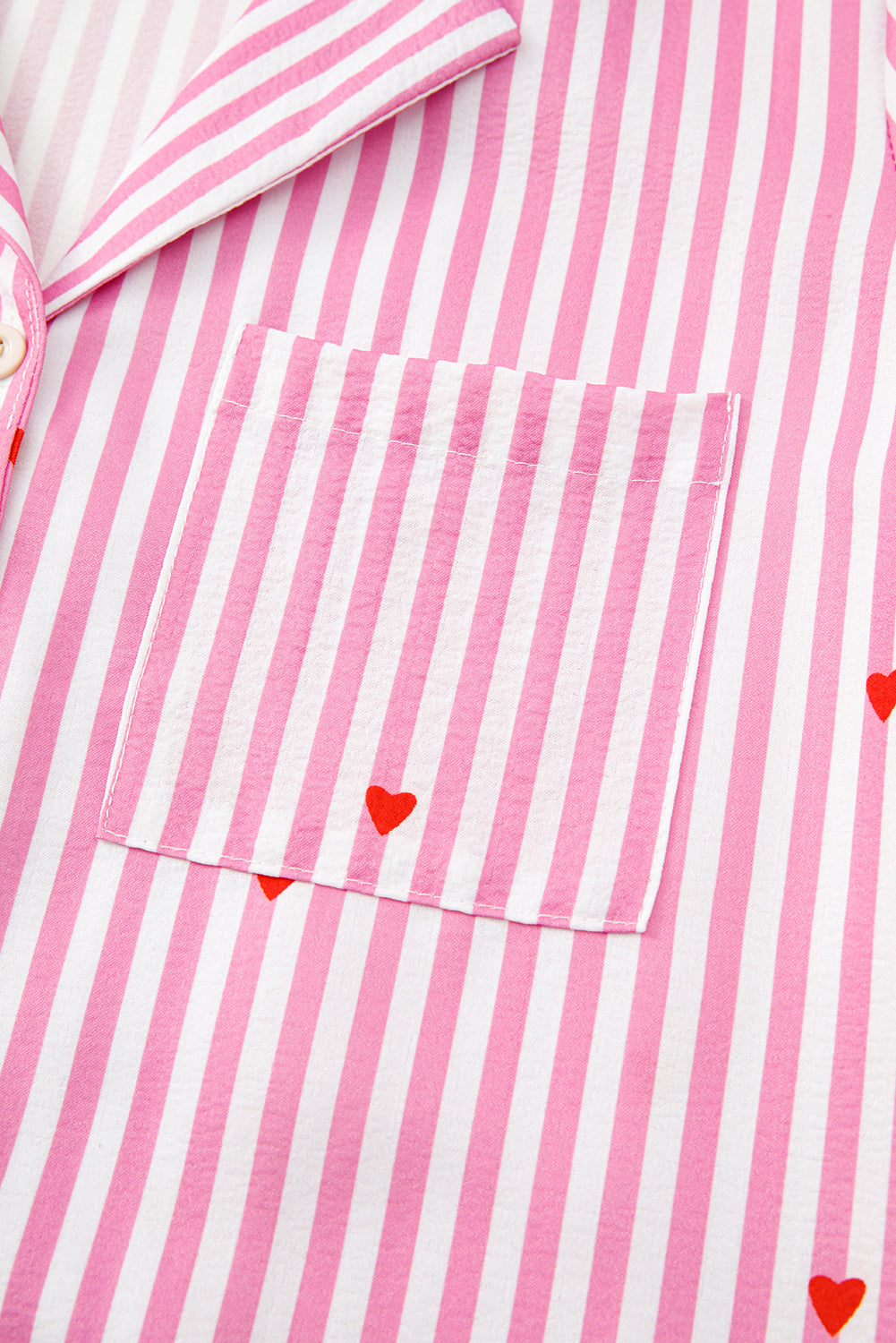 Pink Striped Heart Print Shirt and Shorts Pajama Set-Loungewear Set-[Adult]-[Female]-2022 Online Blue Zone Planet