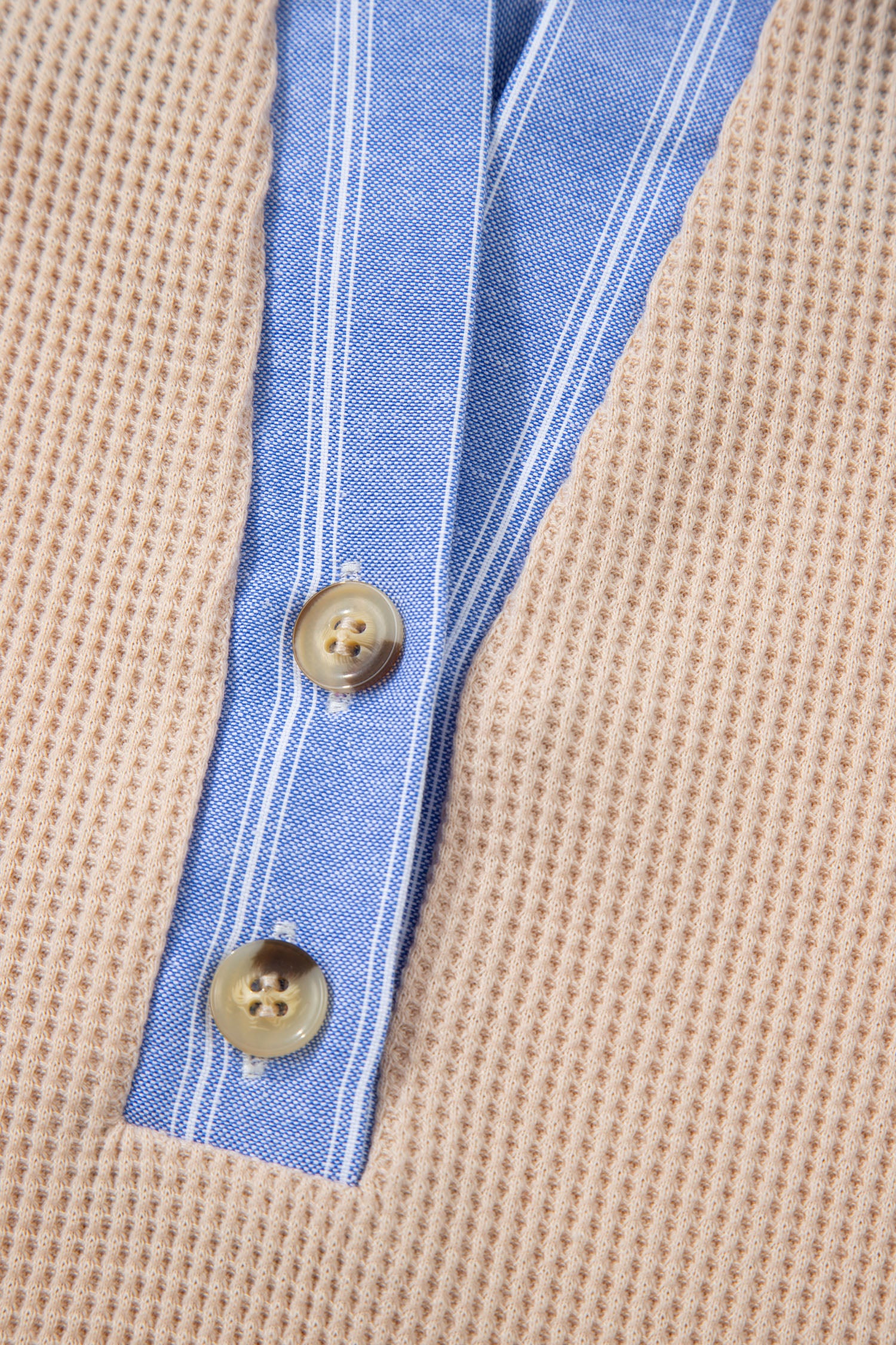 Parchment Plus Size Striped Contrast Trim Waffle Knit Collared Top-Plus Size/Plus Size Tops/Plus Size Long Sleeve Tops-[Adult]-[Female]-2022 Online Blue Zone Planet