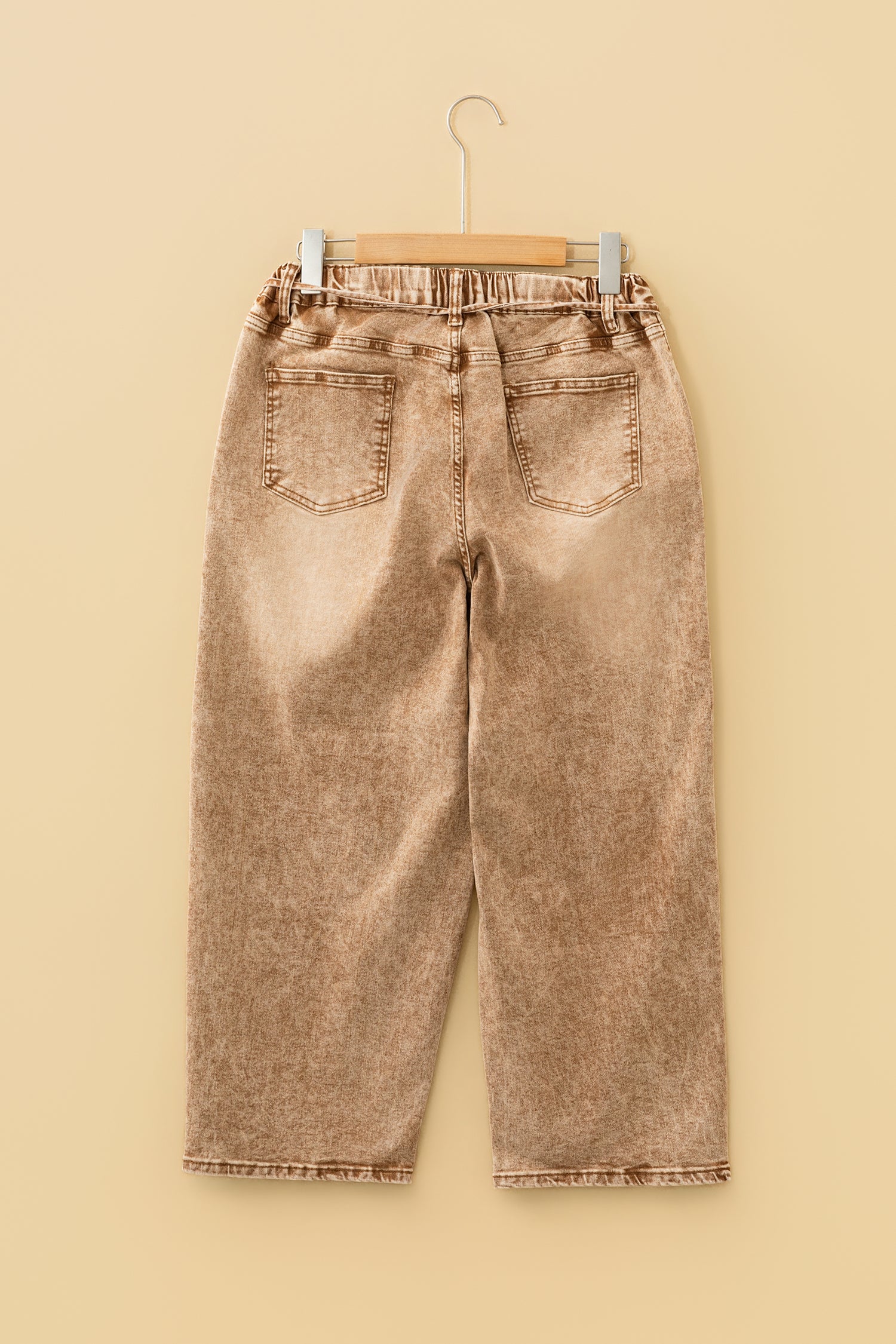 Gray Acid Wash Barrel Fit Denim Pants with Waist String-Bottoms/Jeans-[Adult]-[Female]-2022 Online Blue Zone Planet