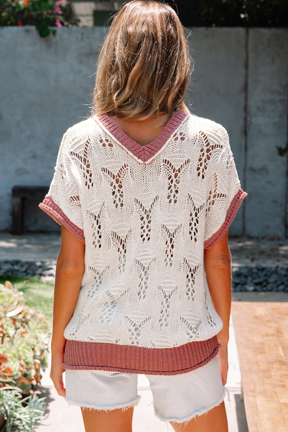Delicacy Embroidered Flowers Colorblock Edge Hollowed Sweater-TOPS / DRESSES-[Adult]-[Female]-2022 Online Blue Zone Planet