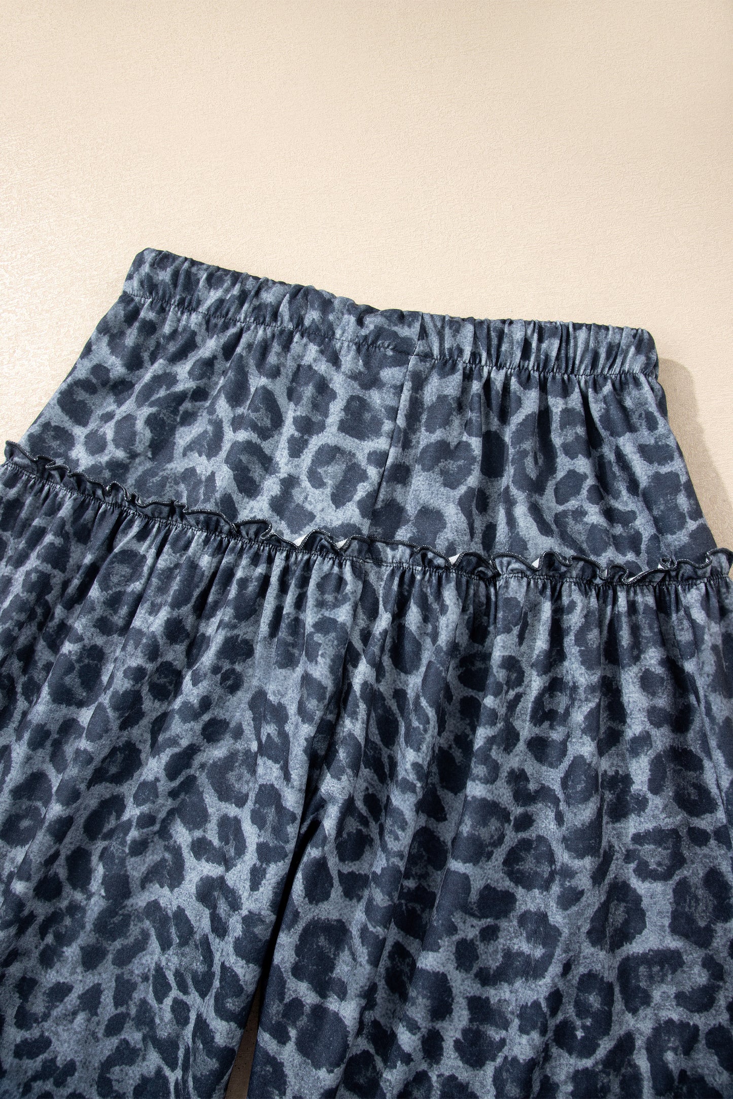 Gray Wild Leopard Print Frilled Detail Drawstring Wide Leg Pants-Bottoms/Pants & Culotte-[Adult]-[Female]-2022 Online Blue Zone Planet