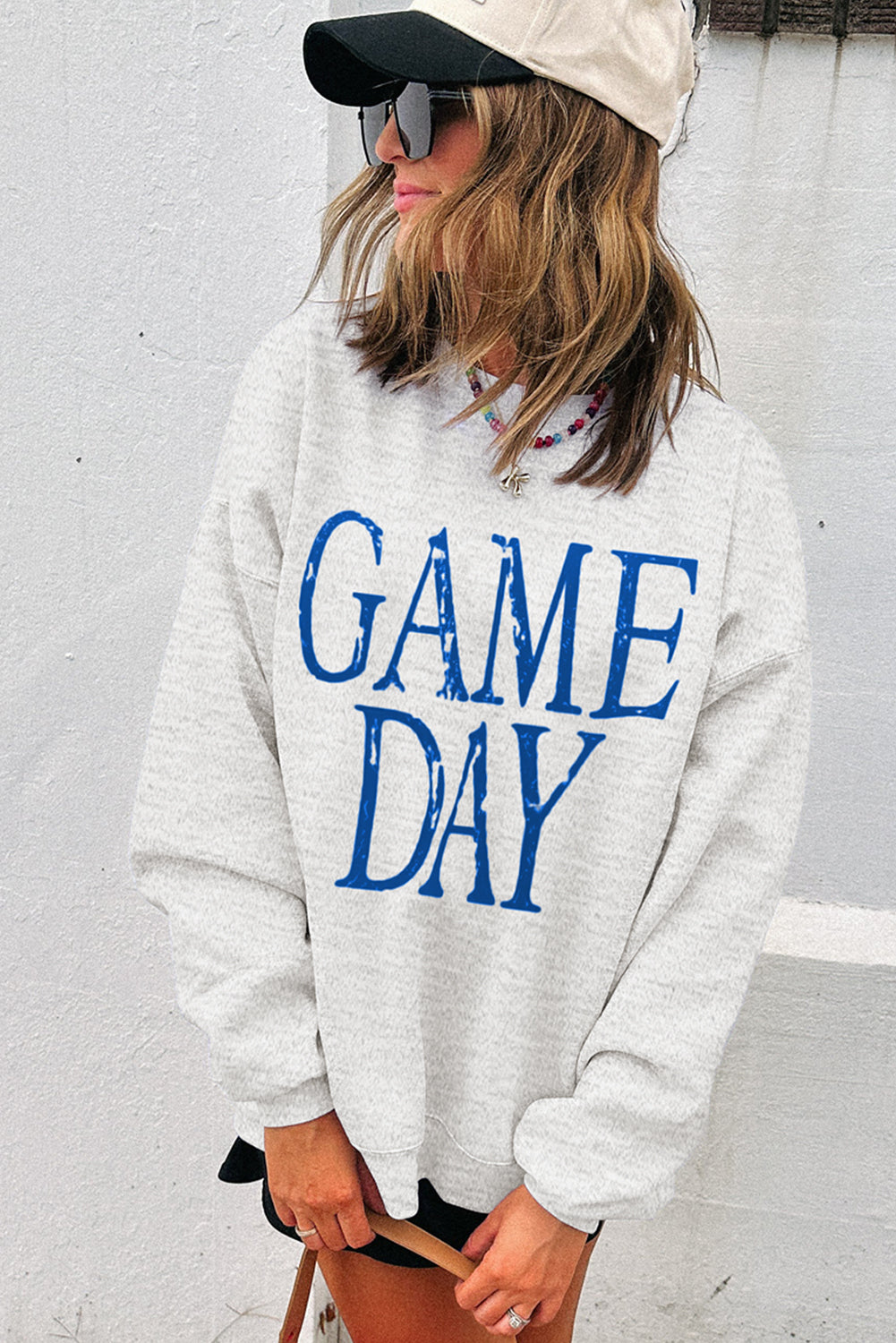 Blue Vintage Washed Game Day Graphic Baggy Sweatshirt-Tops/Sweatshirts & Hoodies-[Adult]-[Female]-2022 Online Blue Zone Planet