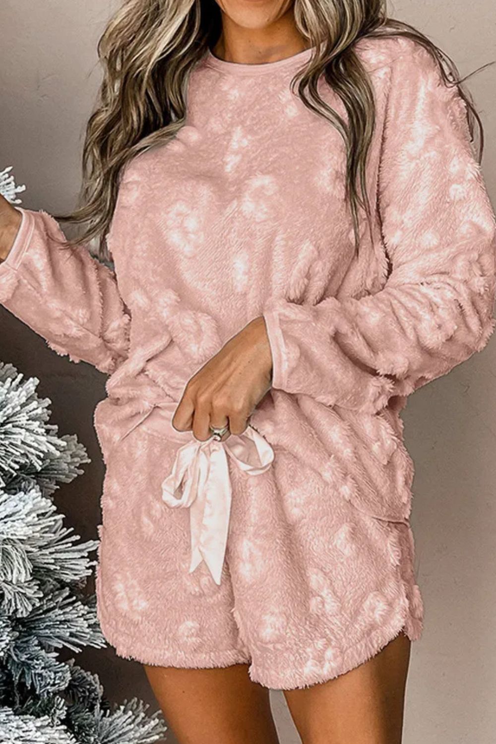 Round Neck Long Sleeve Top and Shorts Lounge Set-TOPS / DRESSES-[Adult]-[Female]-Blush Pink-M-2022 Online Blue Zone Planet