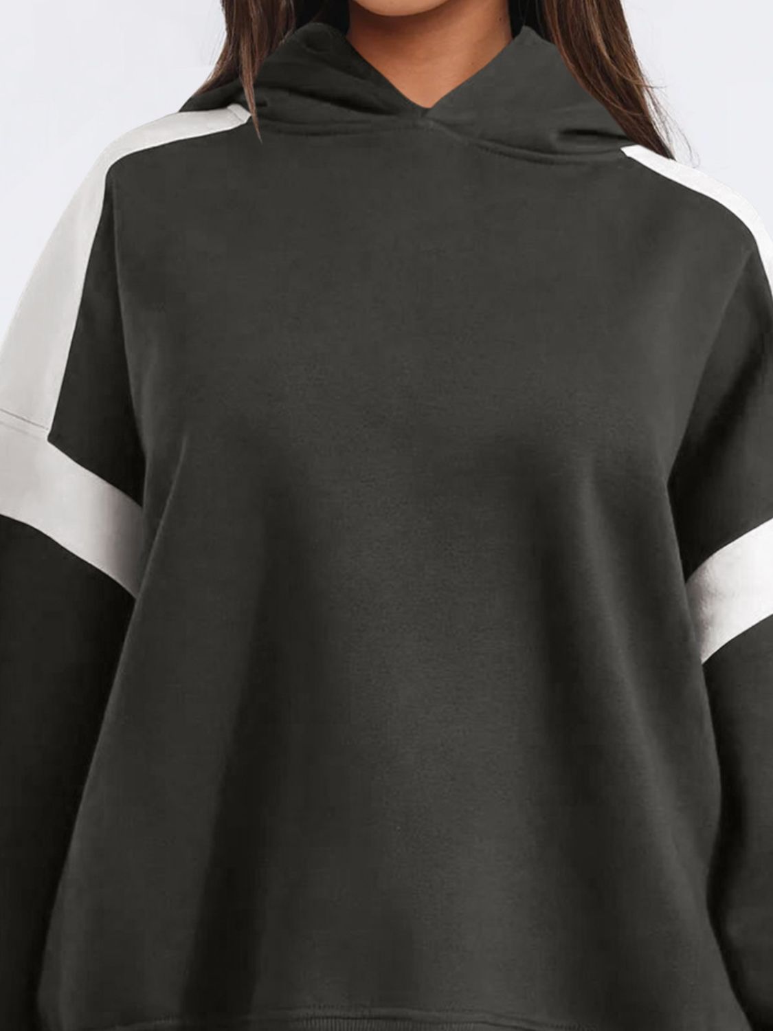 Contrast Dropped Shoulder Long Sleeve Hoodie-TOPS / DRESSES-[Adult]-[Female]-2022 Online Blue Zone Planet