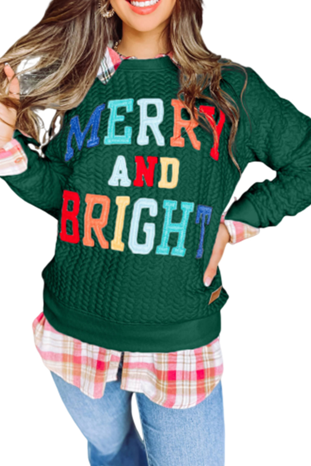 White Merry and Bright Quilted Sweatshirt-Sweatshirts & Hoodies-[Adult]-[Female]-2022 Online Blue Zone Planet