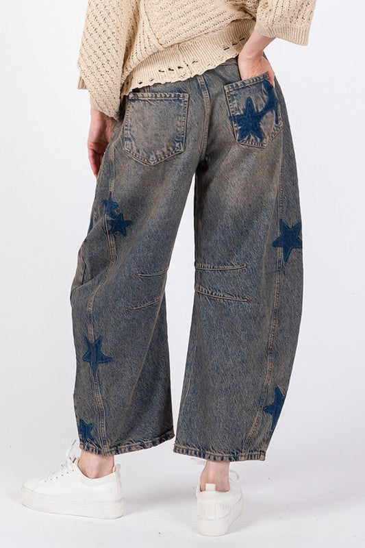 Blue Zone Planet | SAGE + FIG Star Wide Leg Jeans with Pockets-BOTTOMS SIZES SMALL MEDIUM LARGE-[Adult]-[Female]-2022 Online Blue Zone Planet