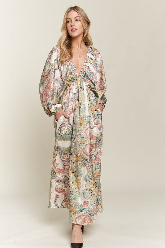 ADORA Printed V-Neck Batwing Sleeve Dress-TOPS / DRESSES-[Adult]-[Female]-2022 Online Blue Zone Planet